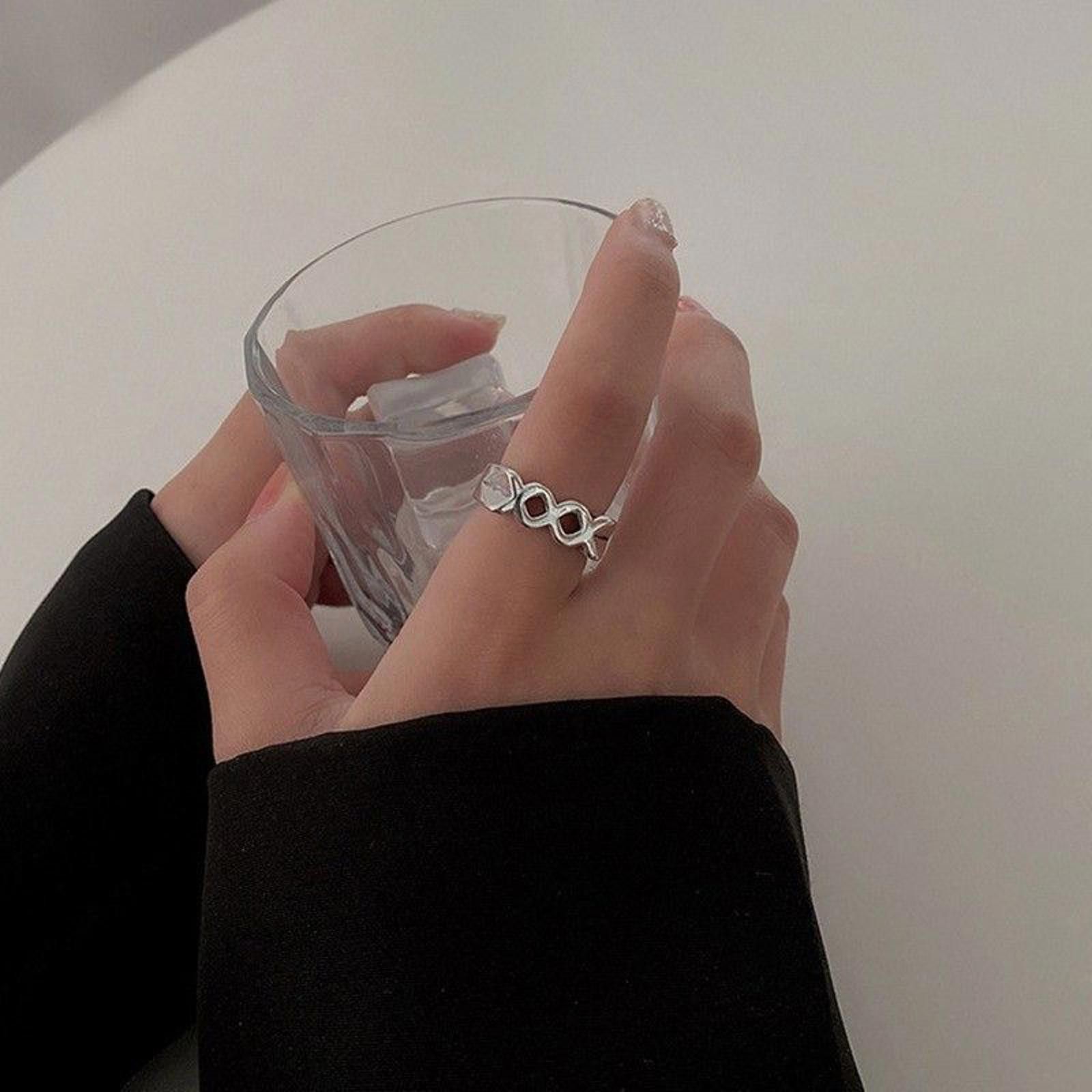 Jewelry Hollow Out Silver Ring Size ONE SIZE - 1 Thumbnail