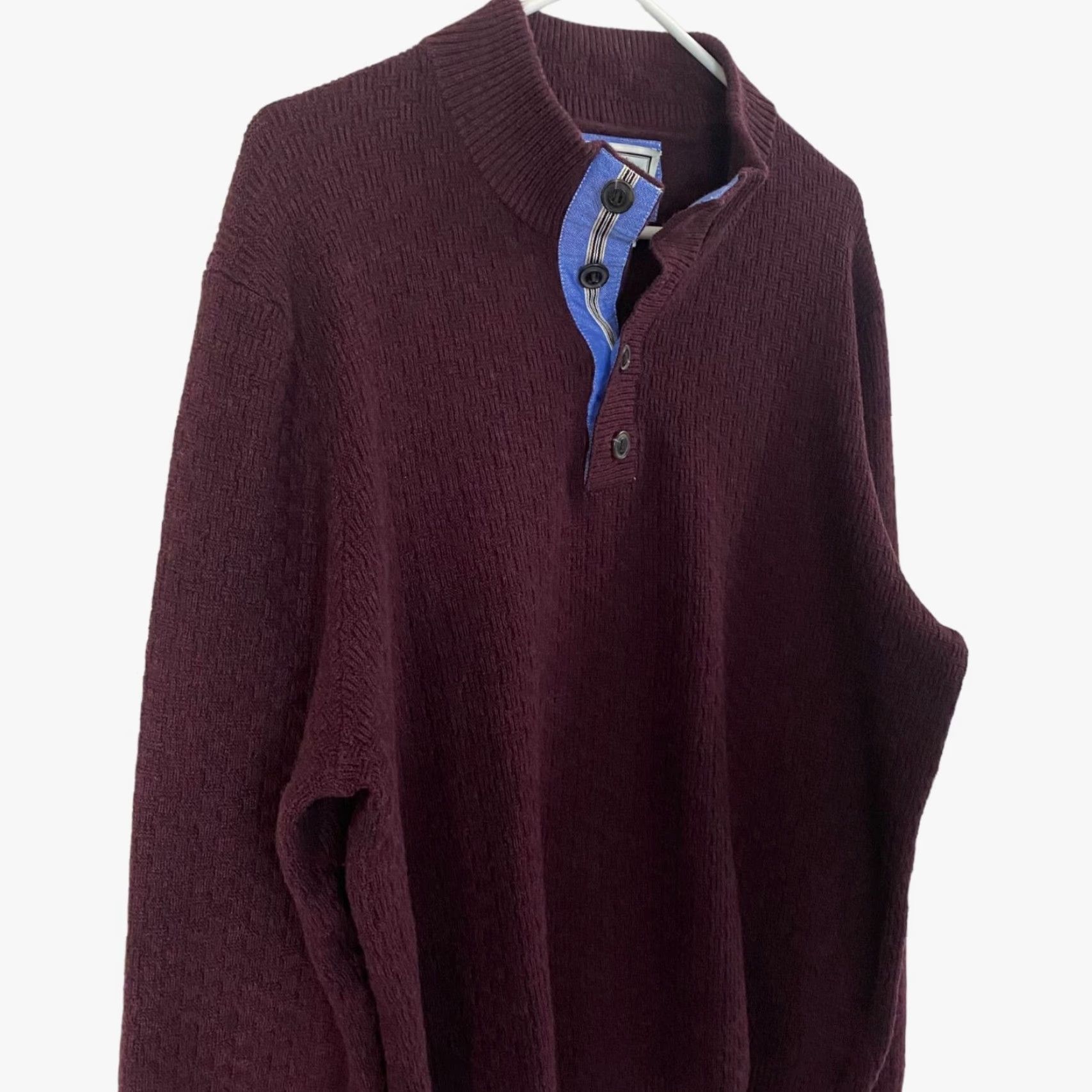 Jos. A. Bank VINTAGE Jos. A. Bank Henley Mock Neck Pullover Sweater Mens XL Burgundy Red Long-Sleeve 1905 Button Details Mens Size US XL / EU 56 / 4 - 4 Thumbnail