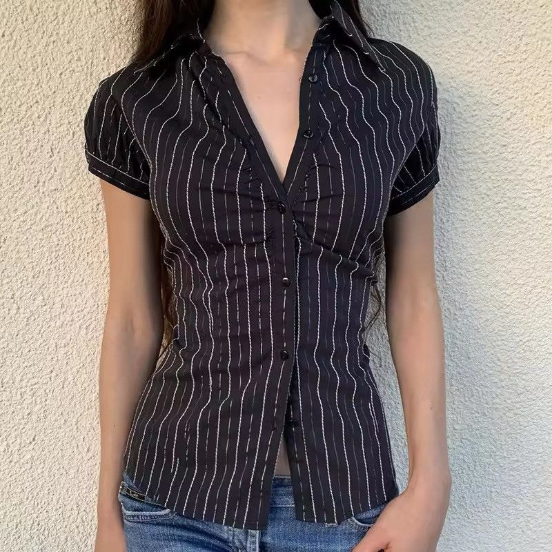 Other Retro Striped Y2k Blouse Vintage Casual Women’s Shirt Size S / US 4 / IT 40 - 3 Thumbnail