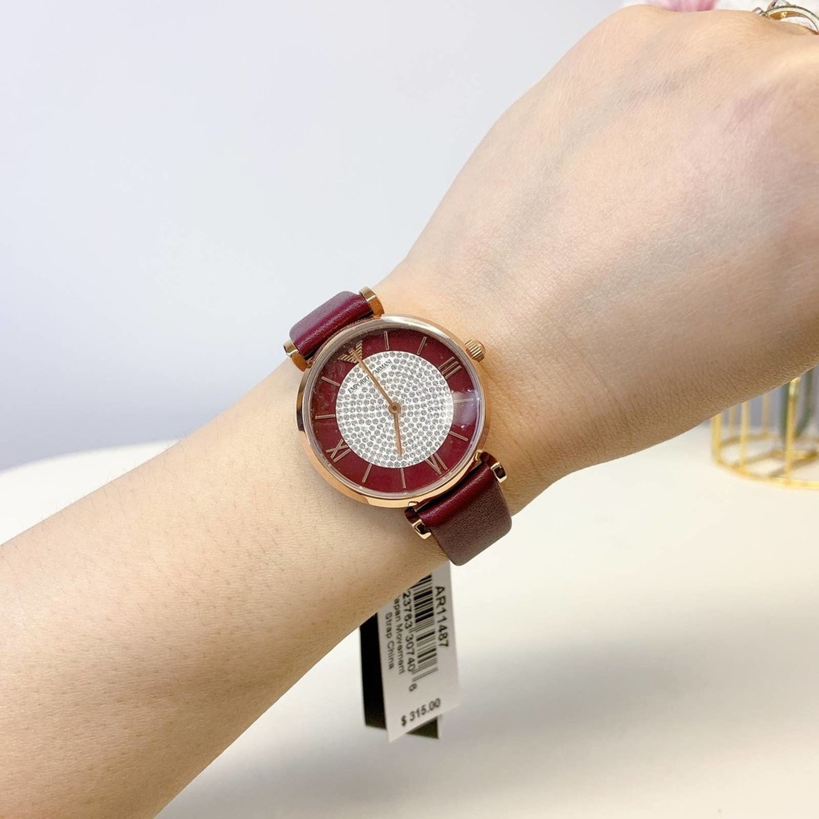 Armani Emporio Armani AR11487 Two-Hand Burgundy Leather Watch Size ONE SIZE - 1 Thumbnail