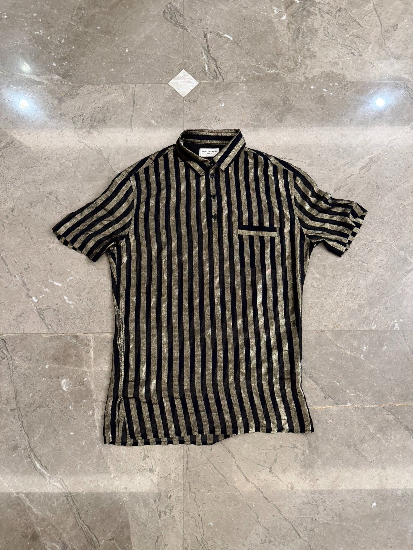 Saint Laurent Paris Saint Laurent Black Striped Silk Shirt Size US XXS / EU 40 - 1 Thumbnail