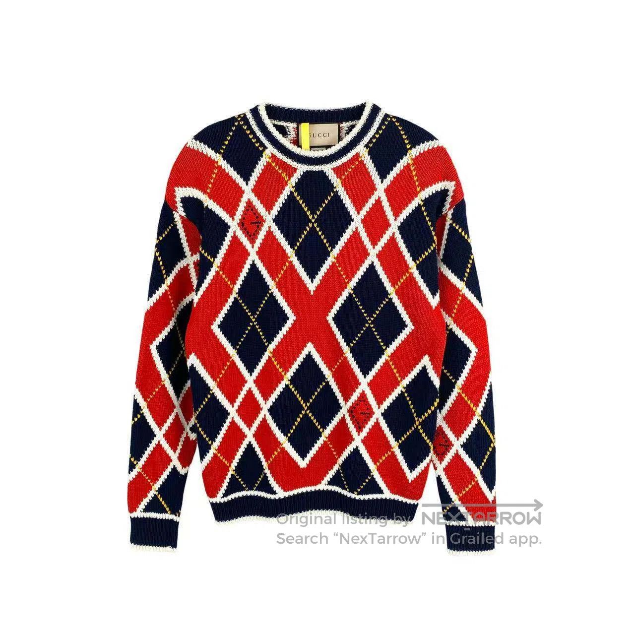 Gucci Guicci 23SS diamond plaid color-blocking round toe sweater Size XS / US 0-2 / IT 36-38 - 1 Thumbnail