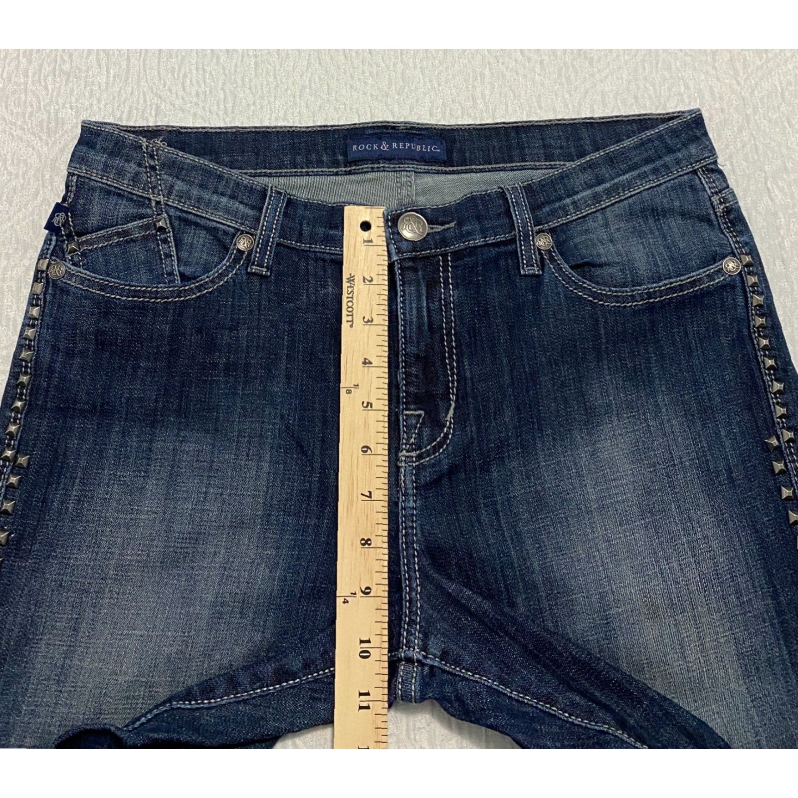 Vintage VINTAGE Rock & Republic Kasandra Capri Womens 14 Blue Denim Jeans 5-Pocket Stretch Flap Pockets Regular Jeans Womens Size ONE SIZE - 6 Thumbnail