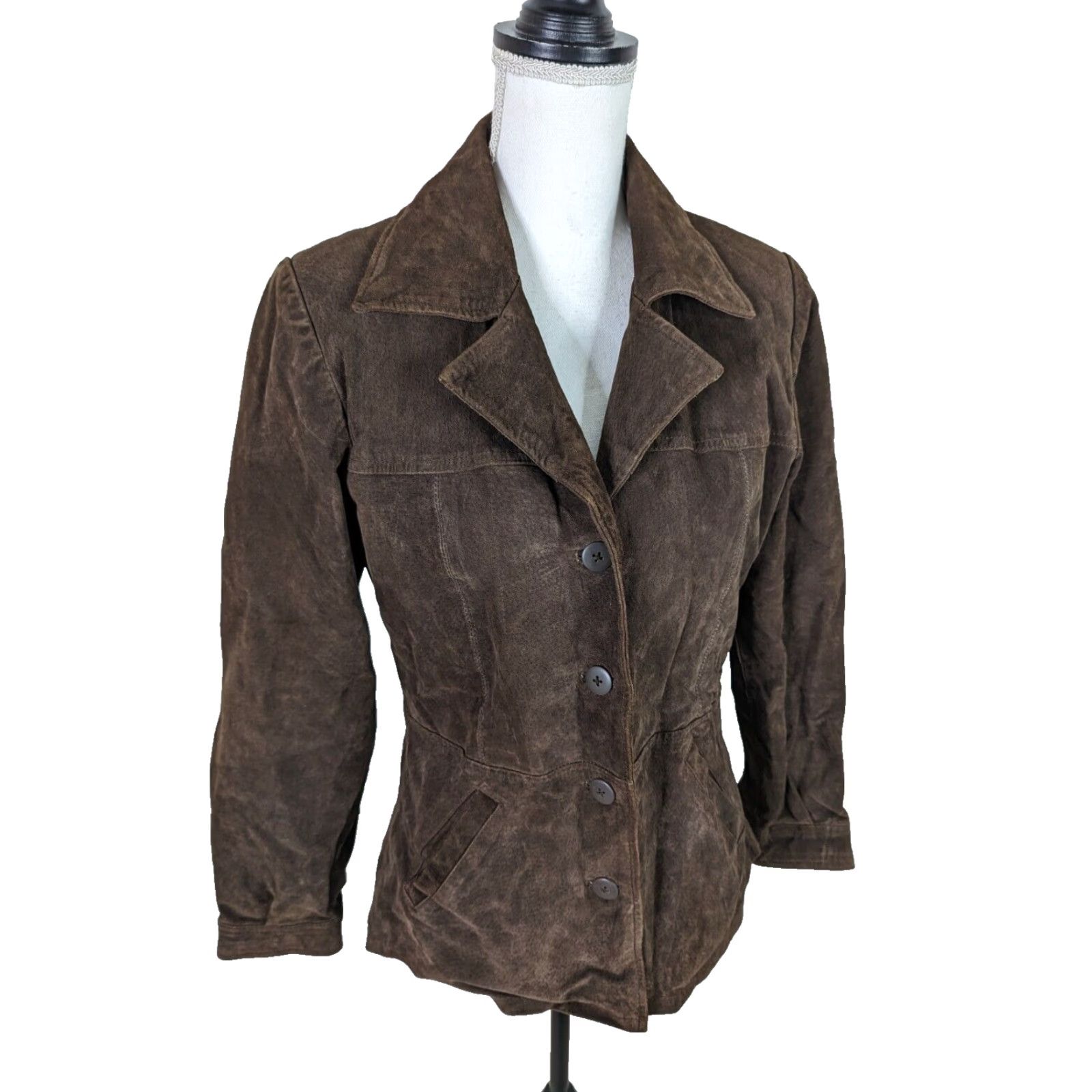 Vintage VINTAGE Women's Brown Suede Leather Coat Blazer Jacket Medium Jacket Brown Suede 90s Style Mens? Wait. Size M / US 6-8 / IT 42-44 - 2 Thumbnail