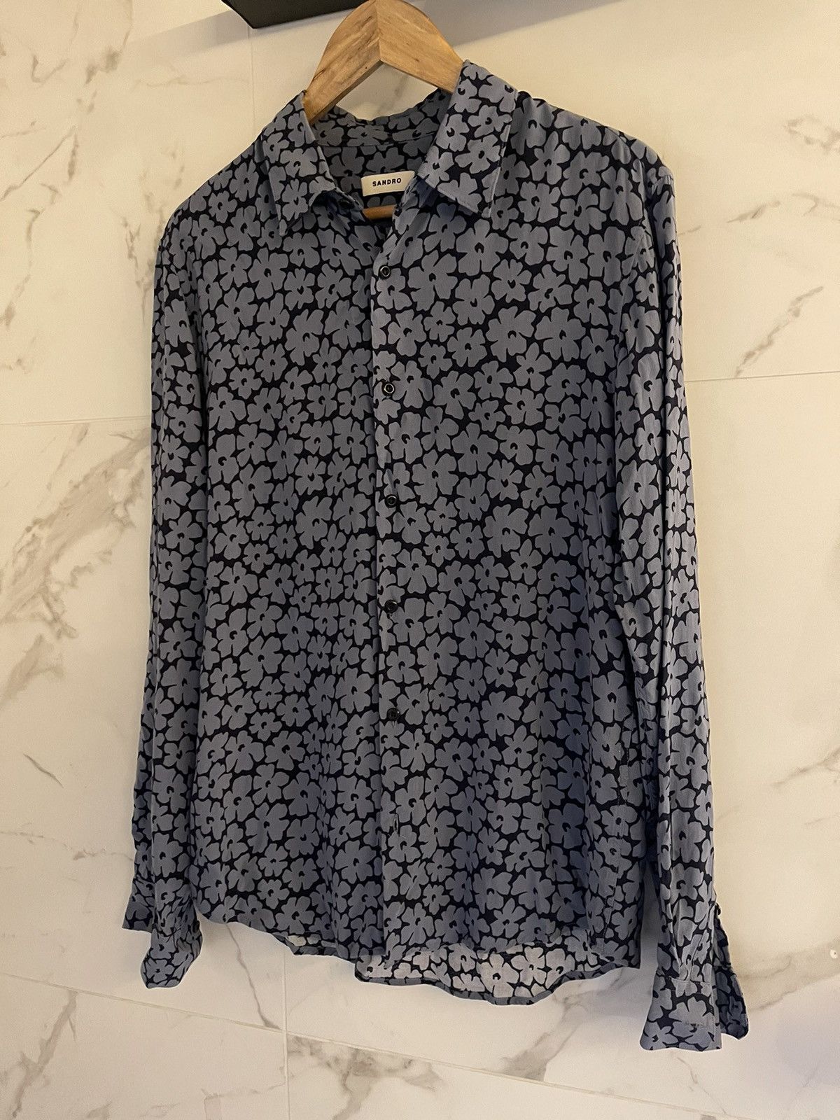 Sandro Sandro Paris Flowers print grey viscose shirt button up Size US M / EU 48-50 / 2 - 2 Thumbnail