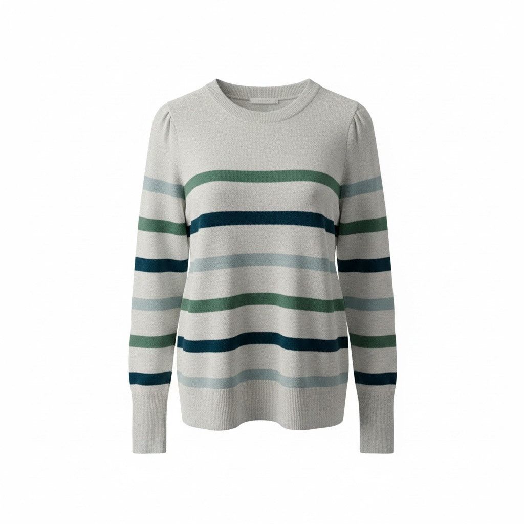 Loft LOFT Striped Sweater Women’s Small Gray Green Blue Crewneck Size S / US 4 / IT 40 - 1 Thumbnail