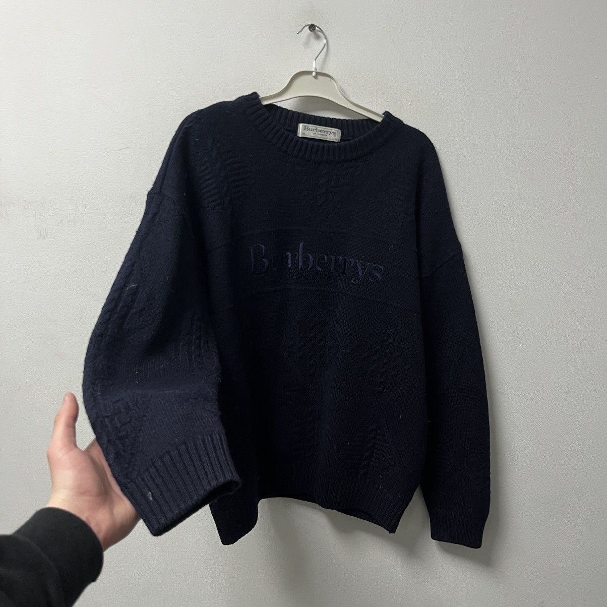 Burberry Vintage Burberry's Sweater Sweatshirt Big Logo Wool Size US XL / EU 56 / 4 - 2 Thumbnail