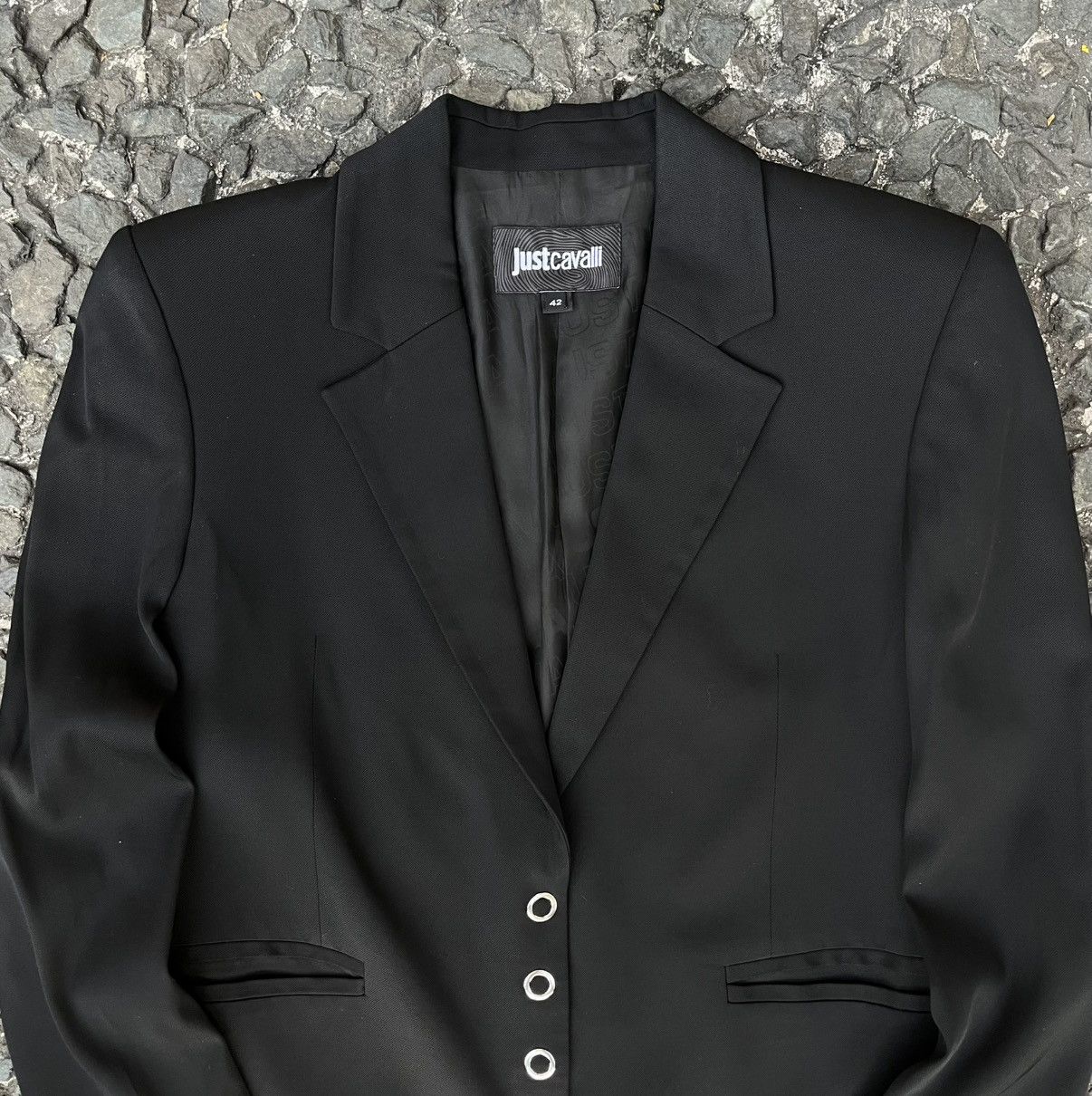 Just Cavalli Just Cavalli Piqué Snap-Front Tailored Jacket Size M / US 6-8 / IT 42-44 - 3 Thumbnail