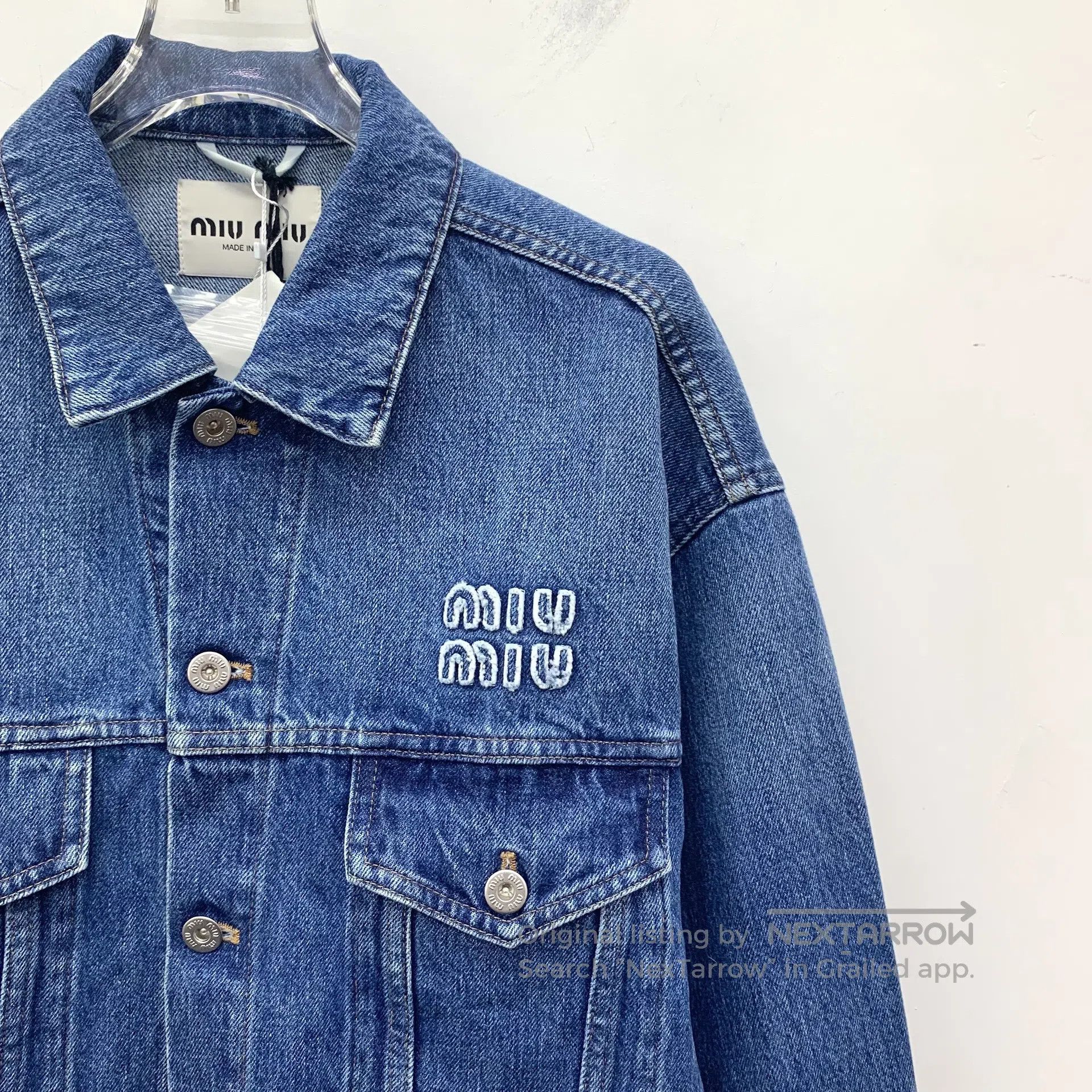 Miu Miu Miu Miu Dark Blue Washed Cotton Logo Letter Embroidered Si Size XS / US 0-2 / IT 36-38 - 3 Thumbnail
