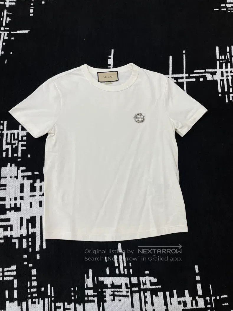 Gucci Gucci White rhinestone logo short-sleeved T-shirt Size S / US 4 / IT 40 - 1 Thumbnail