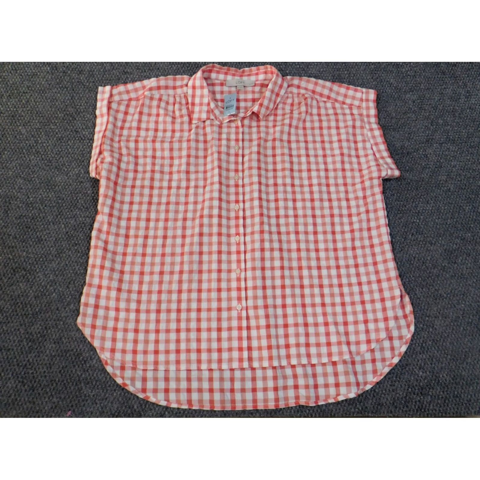 Ann Taylor Loft Petite Top pink plaid button up womens rayon polyester casual XSXL? Size XL / US 12-14 / IT 48-50 - 4 Thumbnail