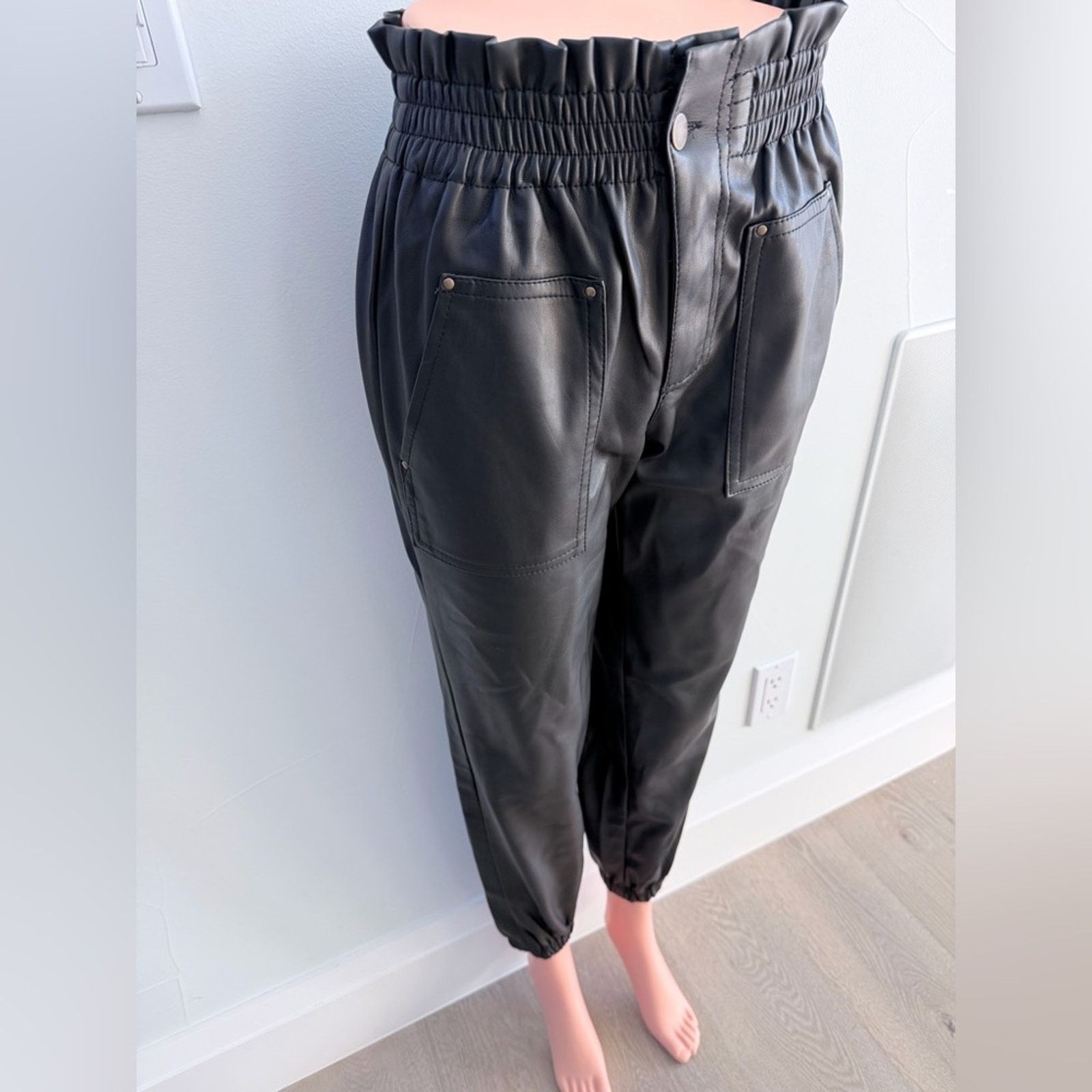 Other New Y2K Black Faux Leather Jogger Pants size S Size 26" / US 2 / IT 38 - 3 Thumbnail