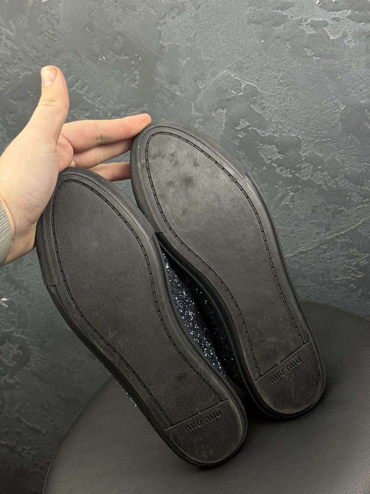 Miu Miu Miu Miu Glitter Dark Blue Studded Blue Trainer Sneakers Size US 10 / IT 40 - 13 Thumbnail