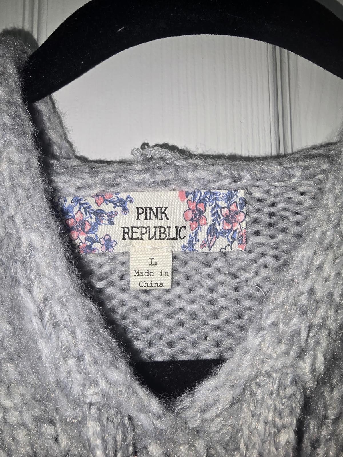 Other Pink Republic Large Gray Knit Hoodie Sweater Size L / US 10 / IT 46 - 3 Thumbnail