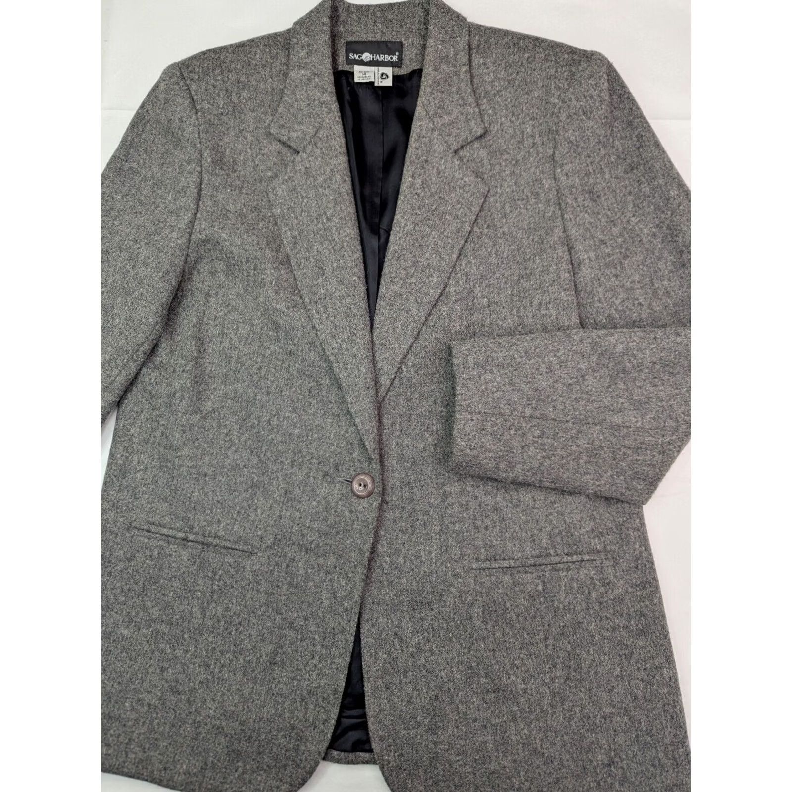 Vintage Sag Harbor Wool Blend Tweed Coat Women 14 Mid-Length Button Closure Black Gray 90s Classic Sports Vintage Womens Size XL / US 12-14 / IT 48-50 - 2 Thumbnail