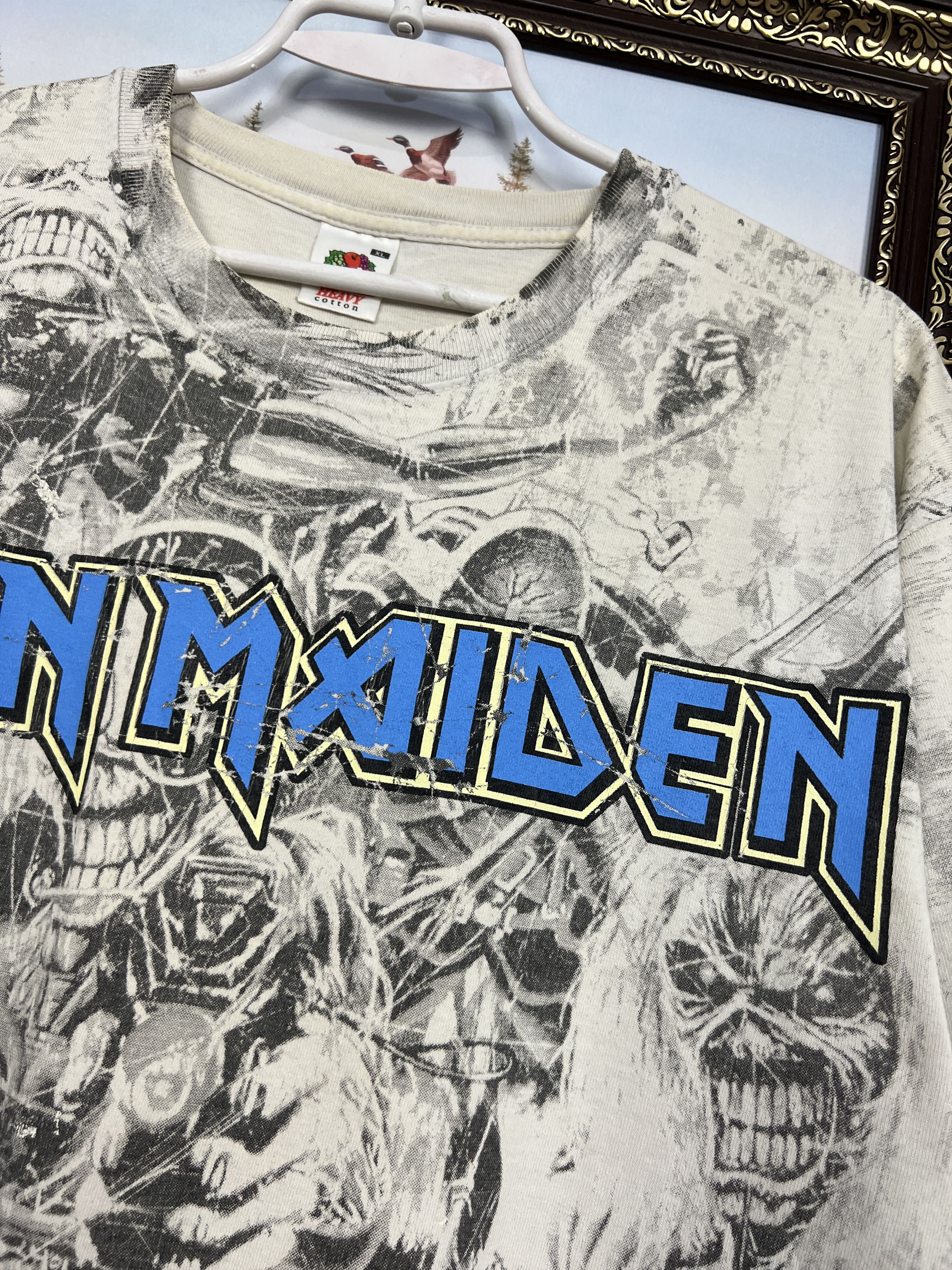 Vintage Vintage Iron Maiden Band Tee All Over Print Shirt White Rare Size US XL / EU 56 / 4 - 4 Thumbnail