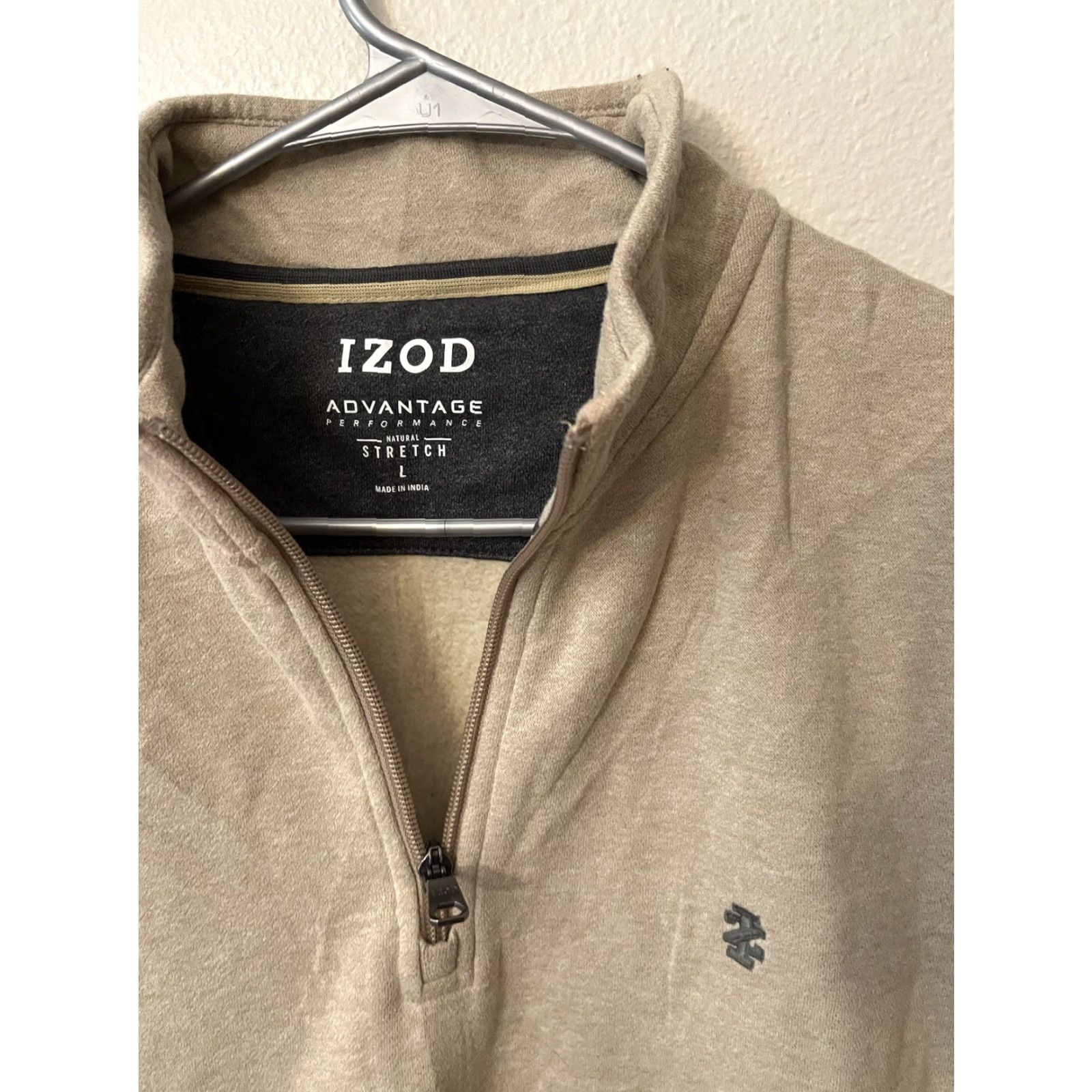 Izod Izod Advantage Performance Solid 1/4 Zip Pullover Long Sleeve L Beige Men Size US L / EU 52-54 / 3 - 2 Thumbnail