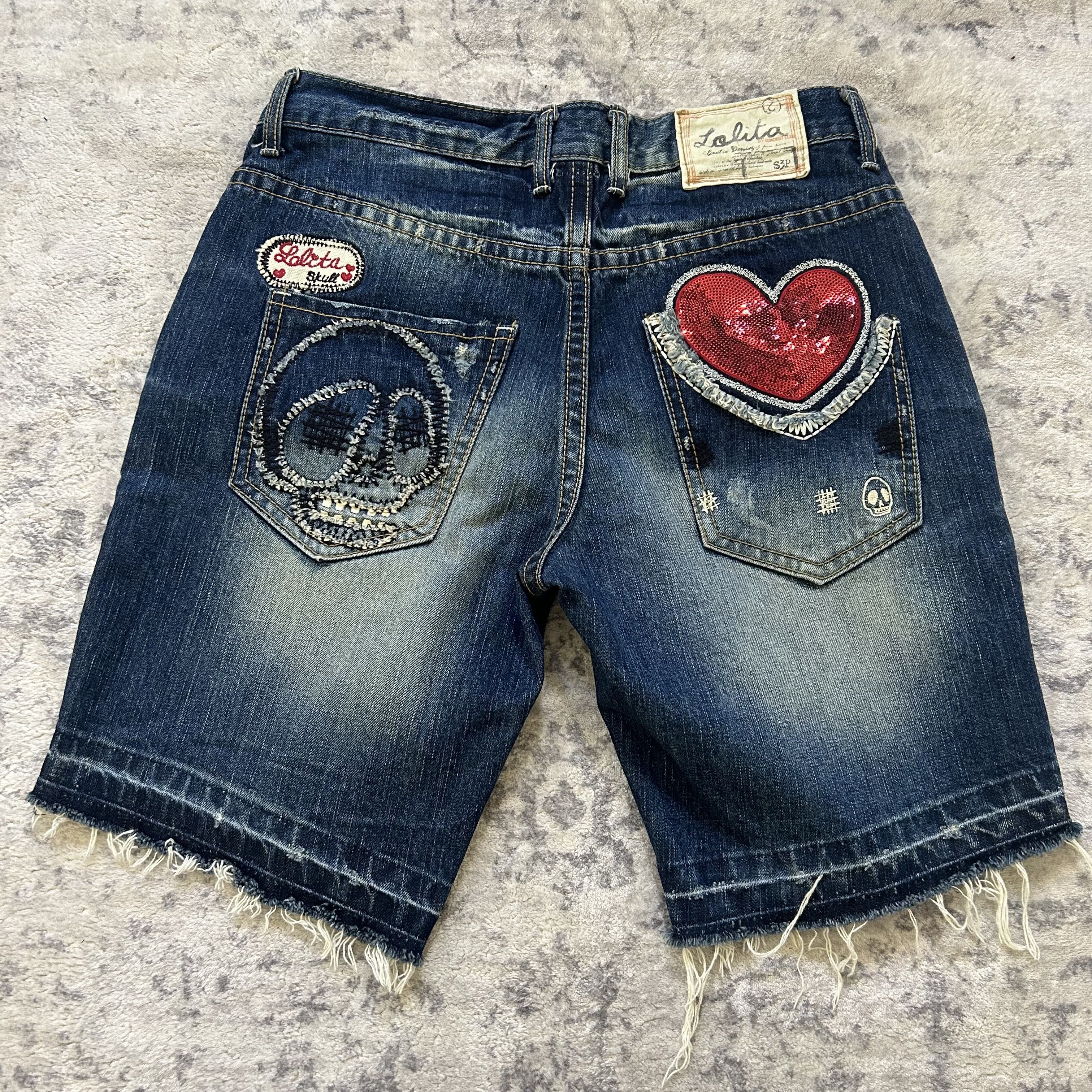 Japanese Brand Lolita Heart Jean Shorts Size 28" / US 6 / IT 42 - 4 Thumbnail