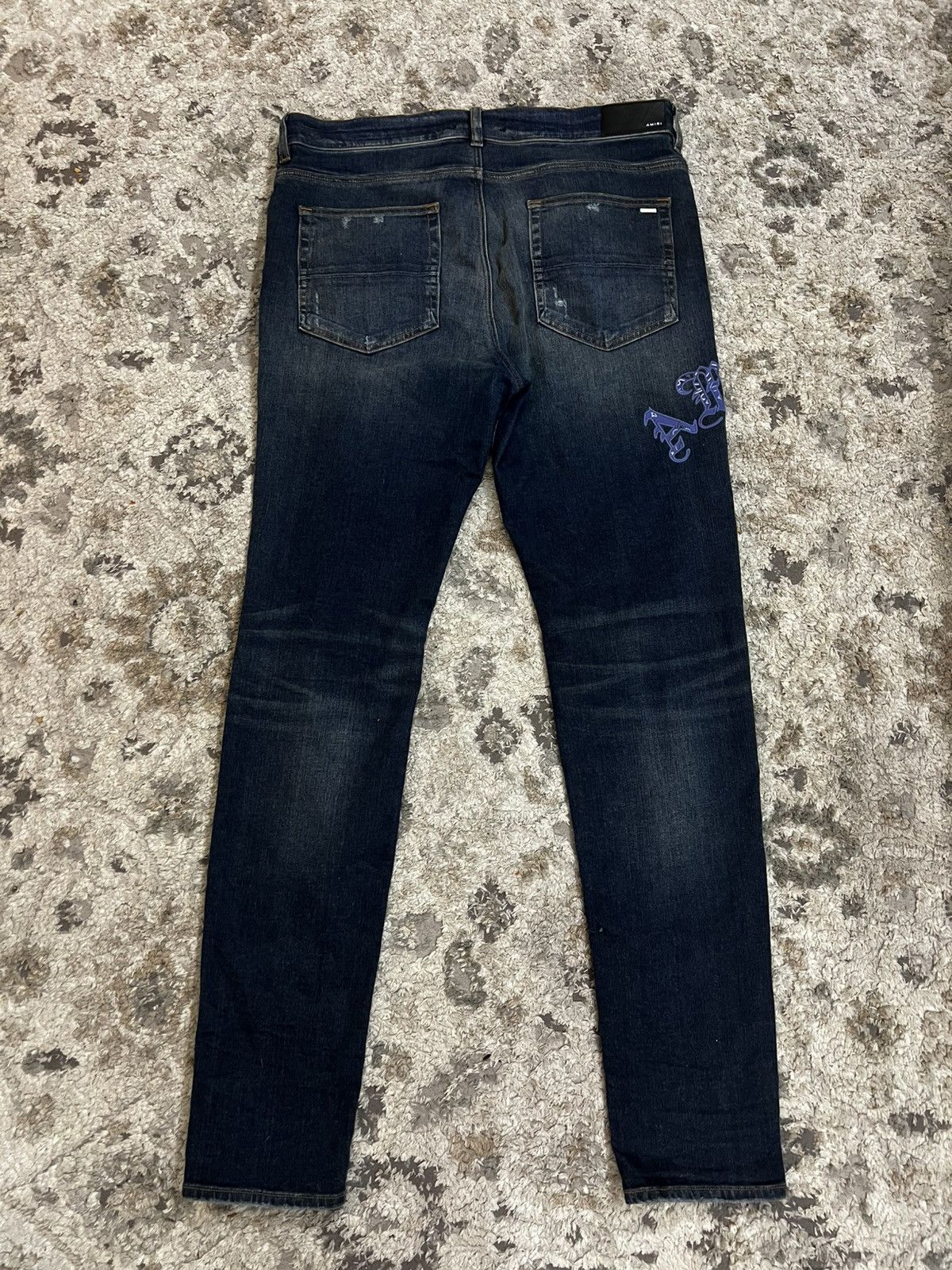 Amiri Amiri MX1 Dark Blue Denim Jeans Blue Bandana Patch – Size 38 Size US 38 / EU 54 - 7 Thumbnail