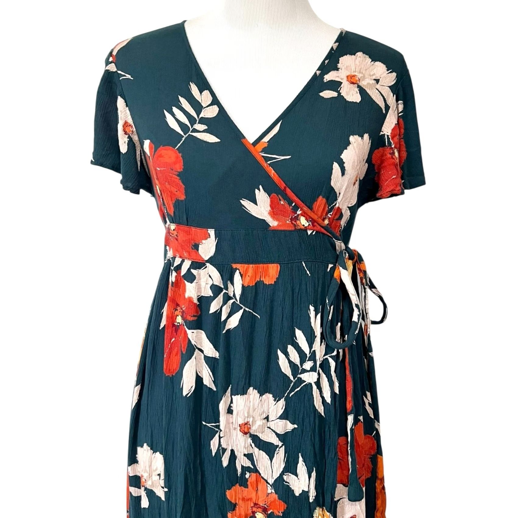 Pinko Patrons of Peace Dress Floral Maxi Faux Wrap Green Pink Short Sleeve V-Neck Sz M Size 32" / US 10 / IT 46 - 2 Thumbnail