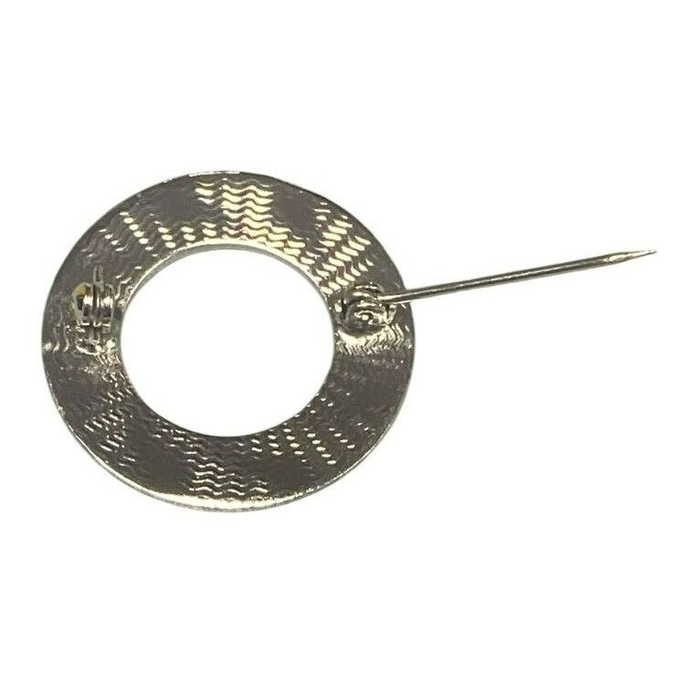 Other Vintage Round Silver-Tone Brooch Pin With Geometric Engraved Size ONE SIZE - 4 Thumbnail