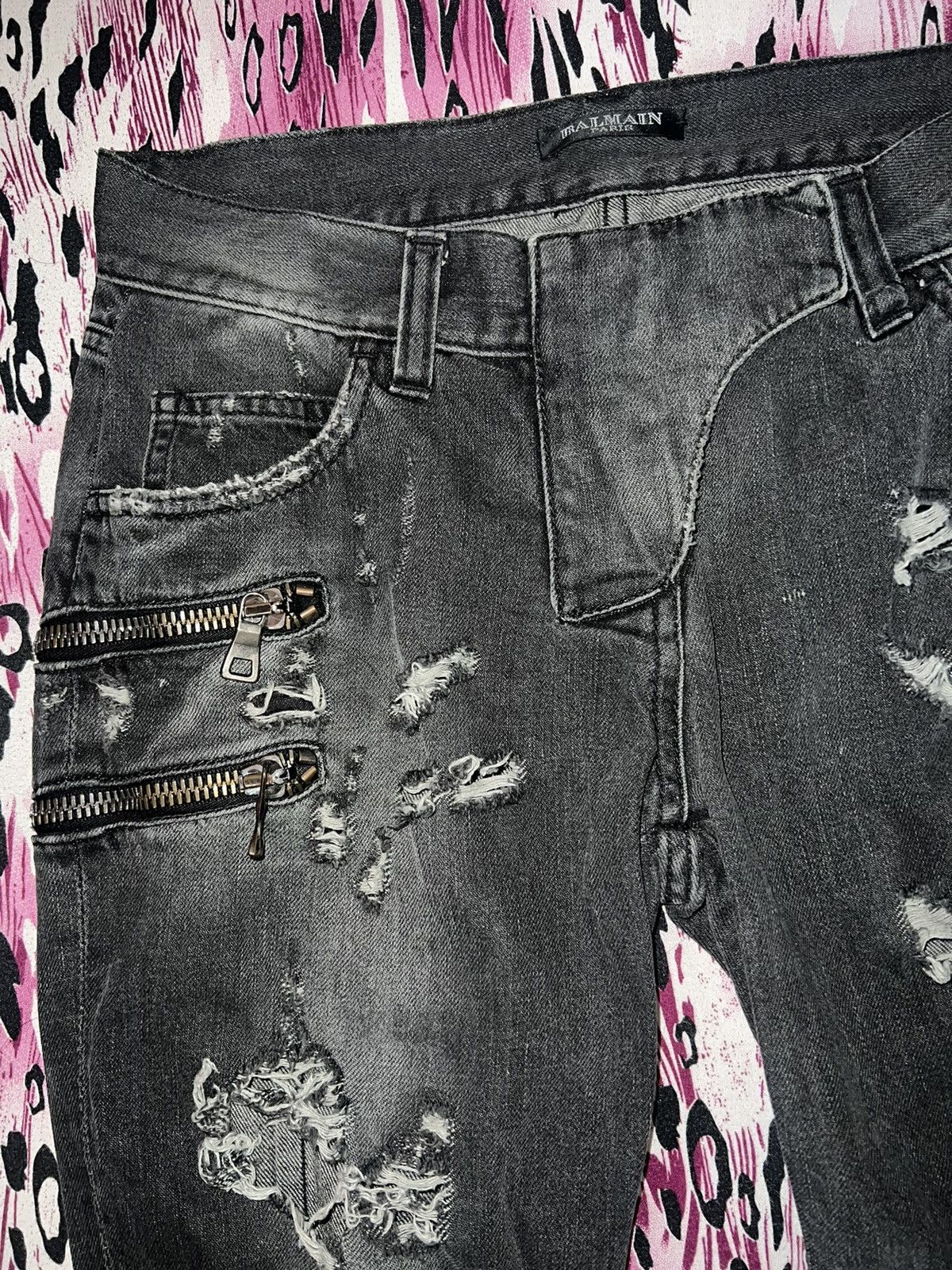 Balmain Rare Balmain by Christophe Decarnin distressed biker denim ➕ Size 26" / US 2 / IT 38 - 14 Thumbnail