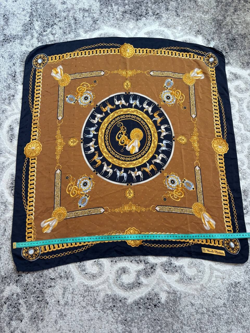 Vintage Vintage Renato Balestra Silk Scarf - Equestrian Chain Motif Size ONE SIZE - 2 Thumbnail
