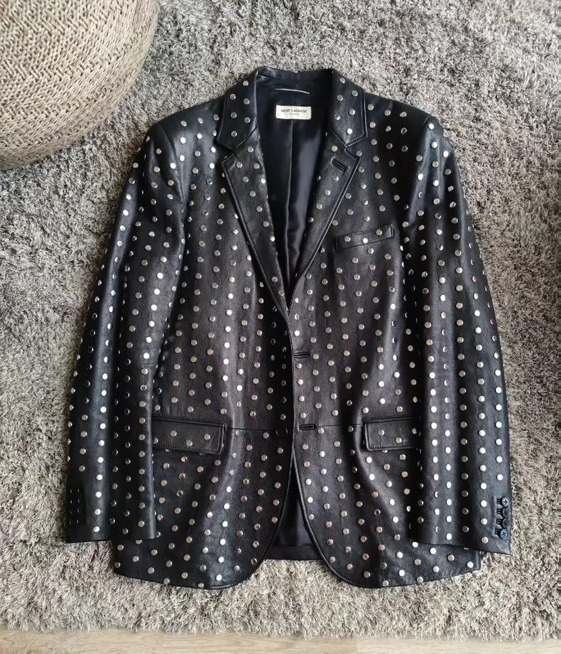 Saint Laurent Paris Saint Laurent Paris 14FW Show Style Rivet Leather blazer Size 48R - 2 Thumbnail