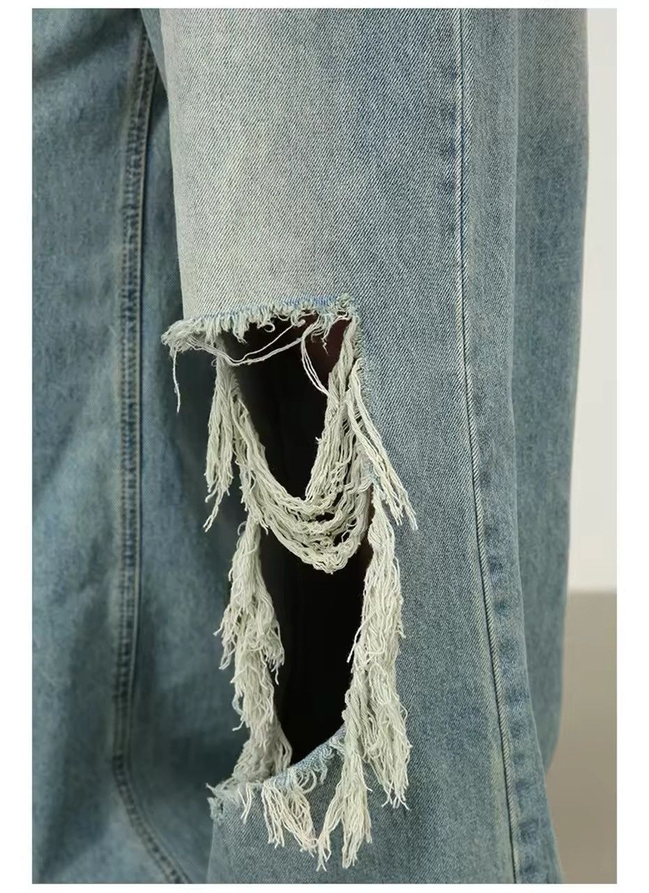 Japanese Brand Street distressed wide-leg loose straight ripped jeans Size US 33 - 6 Thumbnail