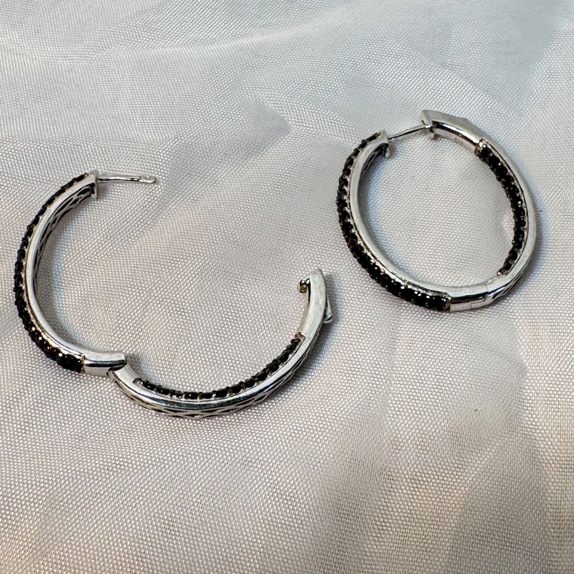 Other VTG Sterling Silver 925 Black Cubic Zirconia Hinged Hoop Ear Size ONE SIZE - 5 Thumbnail