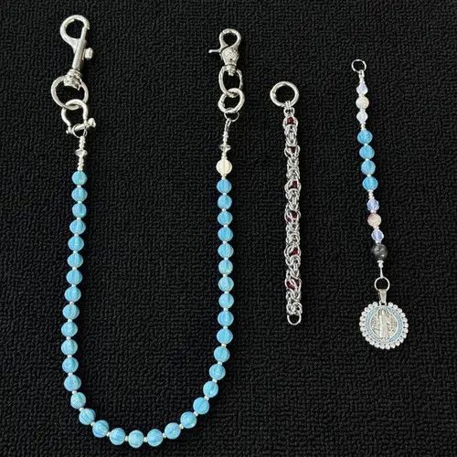 Jewelry Blue Beaded Chain Wallet Key Holder, Silver Clasp Size ONE SIZE - 2 Thumbnail