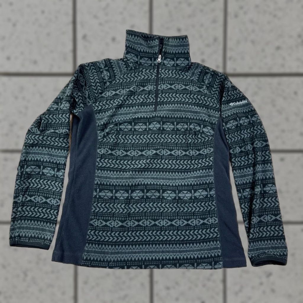 Vintage VINTAGE Women’s Columbia Fleece 1/4 Zip Pullover Sweater Black Aztec Print Large L Womens Size L / US 10 / IT 46 - 1 Thumbnail