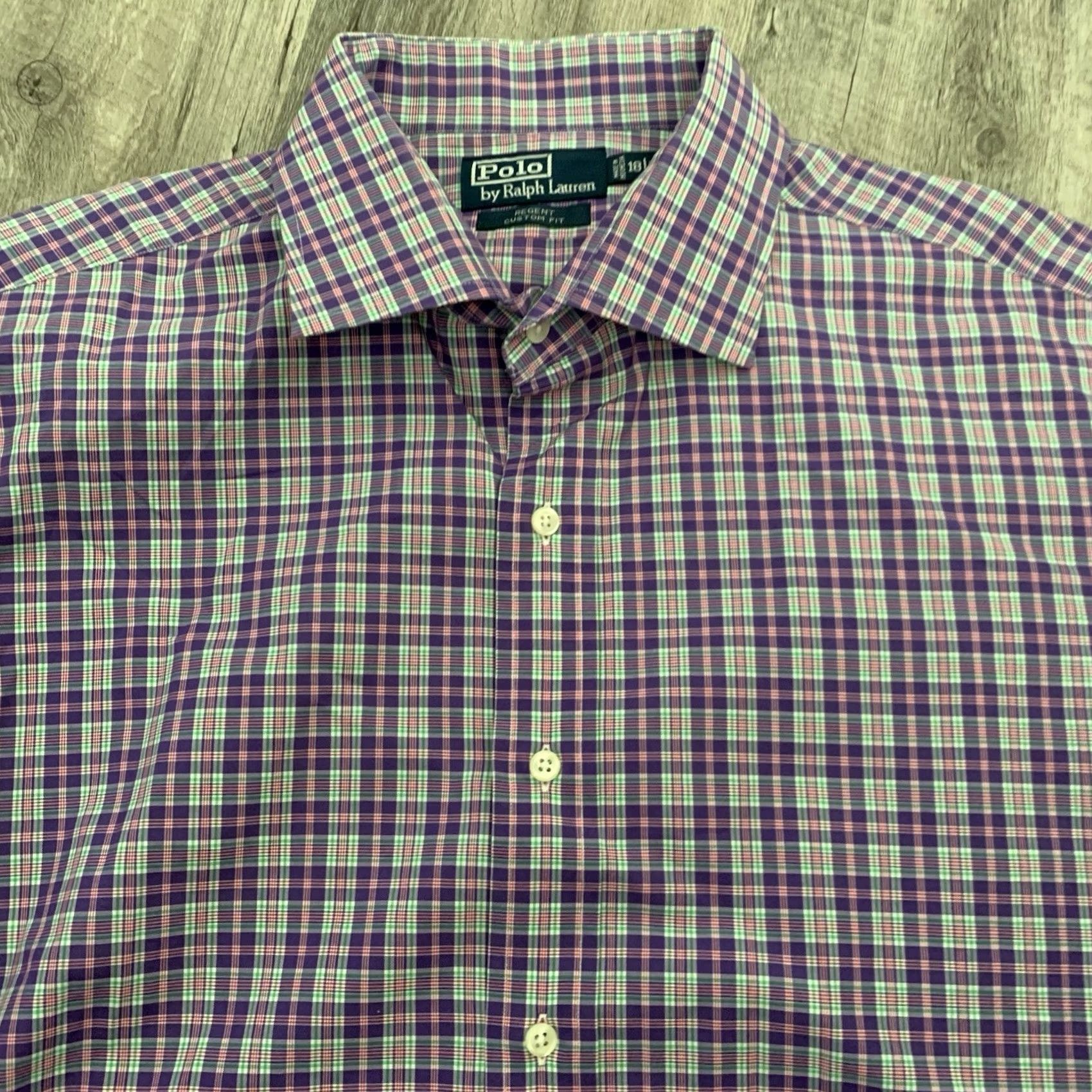 Polo Ralph Lauren POLO Ralph Lauren Shirt Mens XXL Purple Plaid Regent Custom Fit Spread 18 34 Size US XXL / EU 58 / 5 - 6 Thumbnail