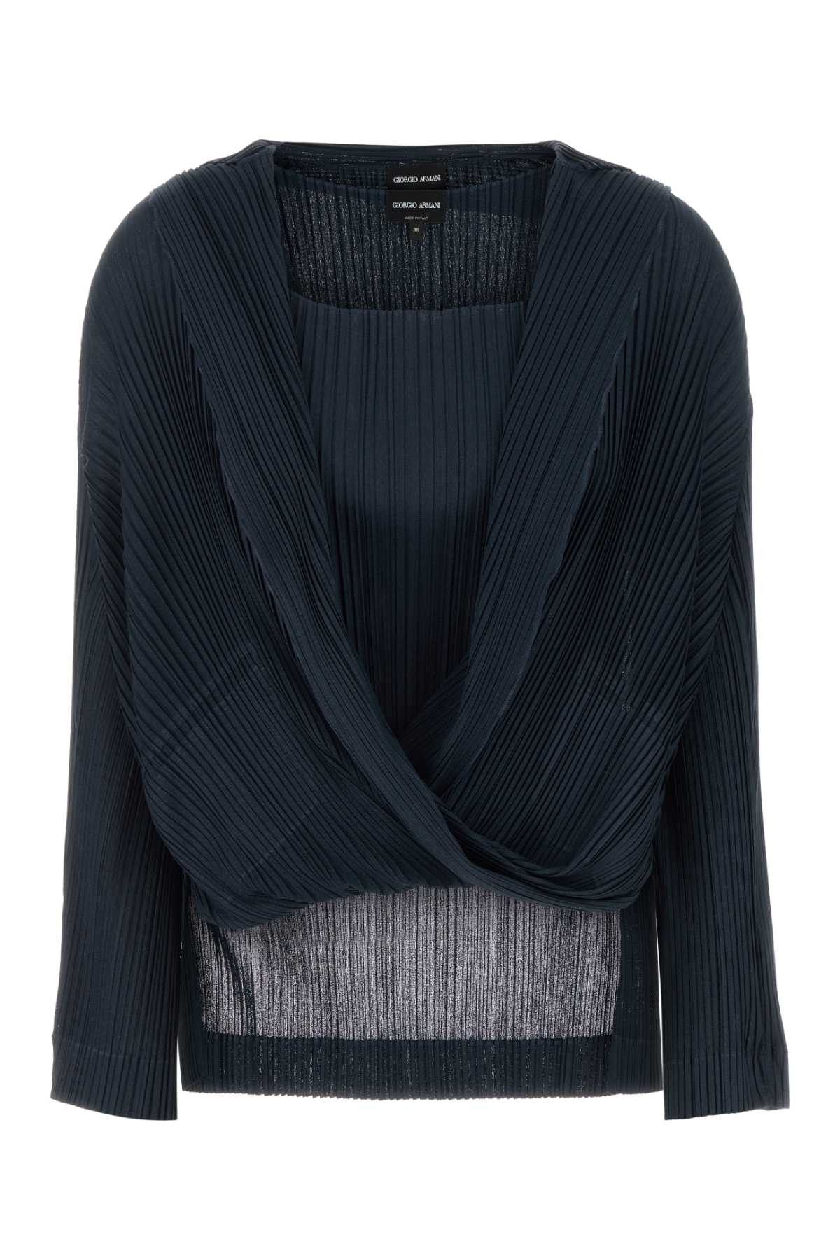 Giorgio Armani Navy Blue Jersey Blouse Size M / US 6-8 / IT 42-44 - 1 Thumbnail