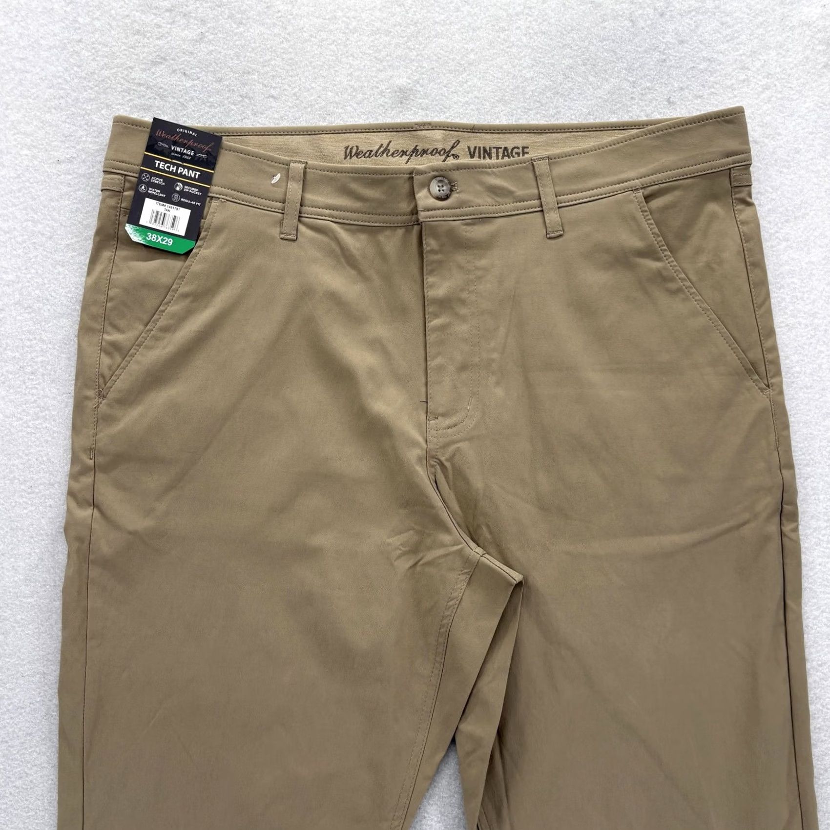 Weatherproof VINTAGE Weatherproof Tech Pant Mens 38x29 Beige Regular Chino Pants Stretch Water Resistant NWT Regular Fit Pocket Zipper 90s Travel Casual Mens Size US 38 / EU 54 - 2 Thumbnail