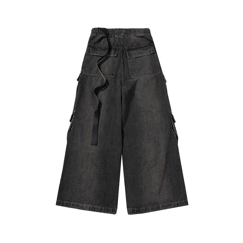 Designer × Japanese Brand × Jean Black Electric Thunder Drawstring Elastic Baggy Cargo Jeans Size US 33 - 5 Thumbnail
