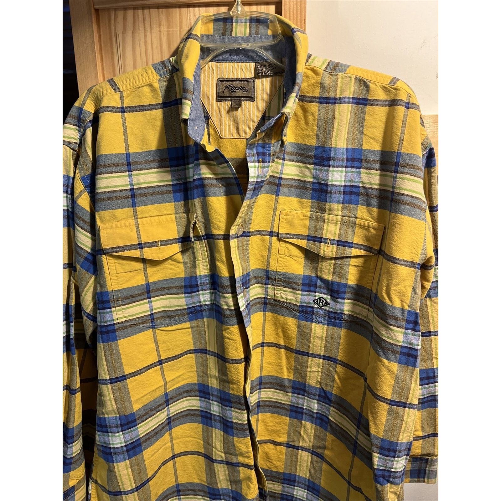 Roper Roper Vintage Men’s L Yellow Plaid LS Cotton Western Shirt Size US L / EU 52-54 / 3 - 8 Thumbnail