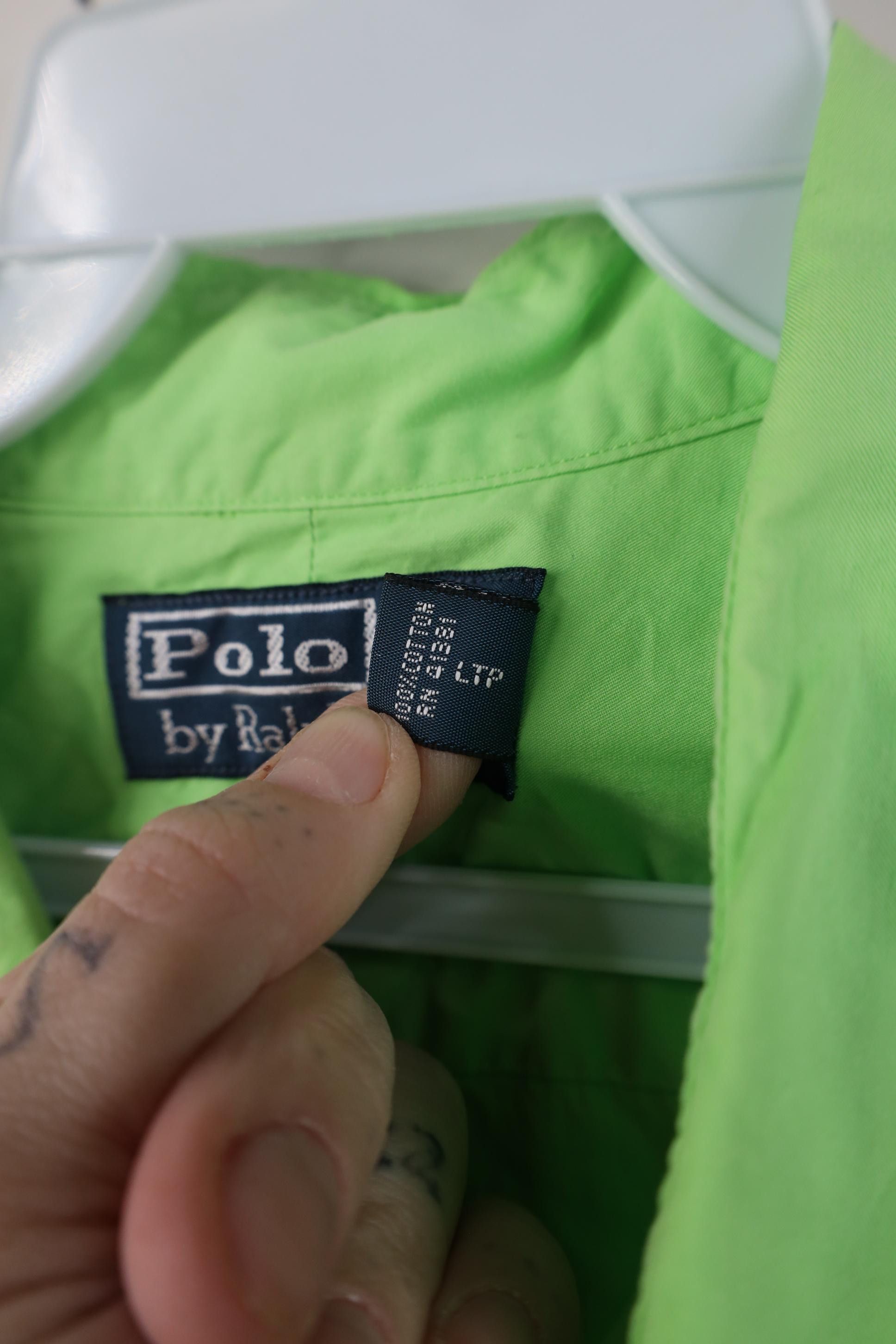 Polo Ralph Lauren Vintage 90s Ralph Lauren Script Collared Button Shirt Lime Size US L / EU 52-54 / 3 - 9 Thumbnail