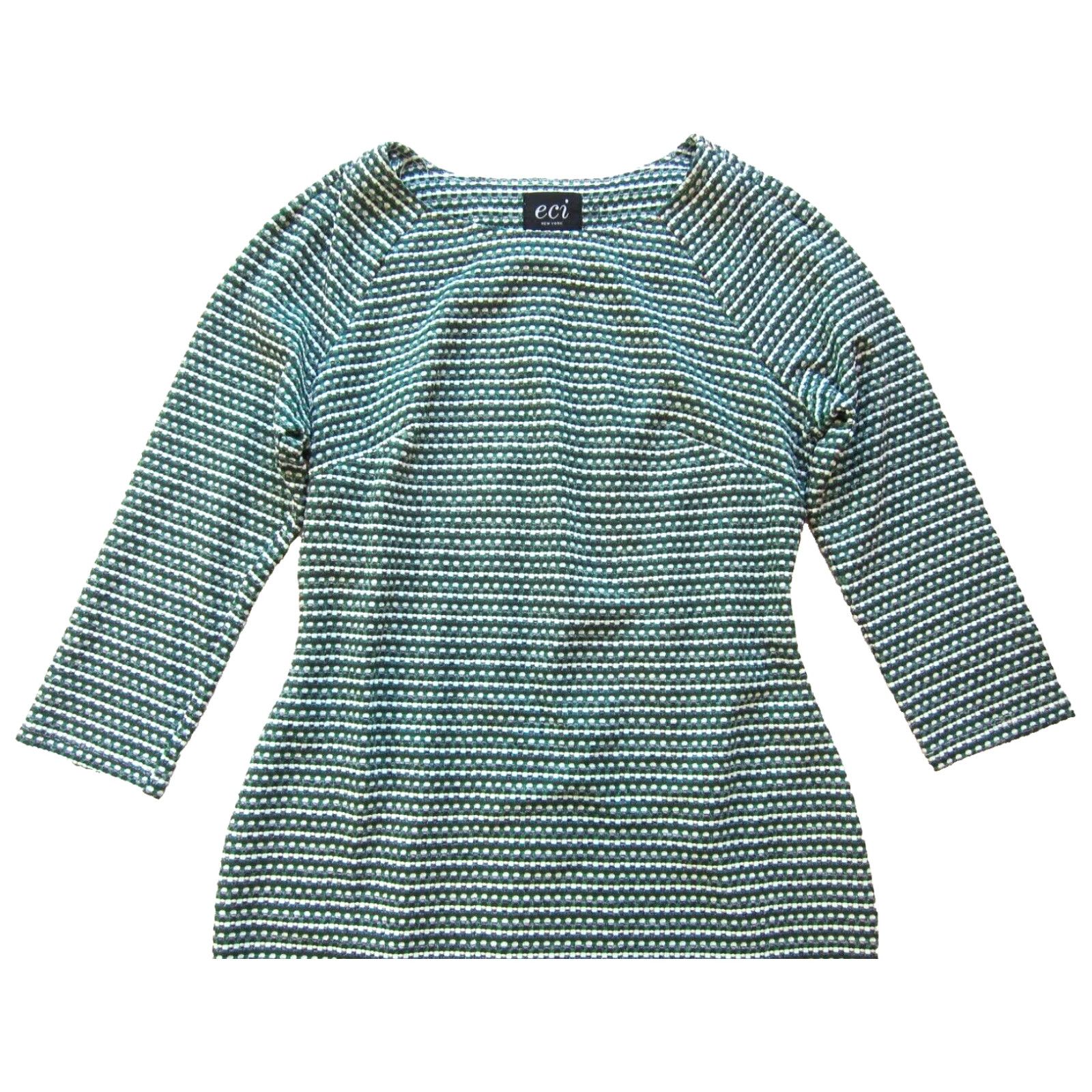 Vintage ECI New York Tweed Polka Dot 3/4 Sleeve Smock Dress Medium Green Grey Polka Dot Dress Size M / US 6-8 / IT 42-44 - 4 Thumbnail