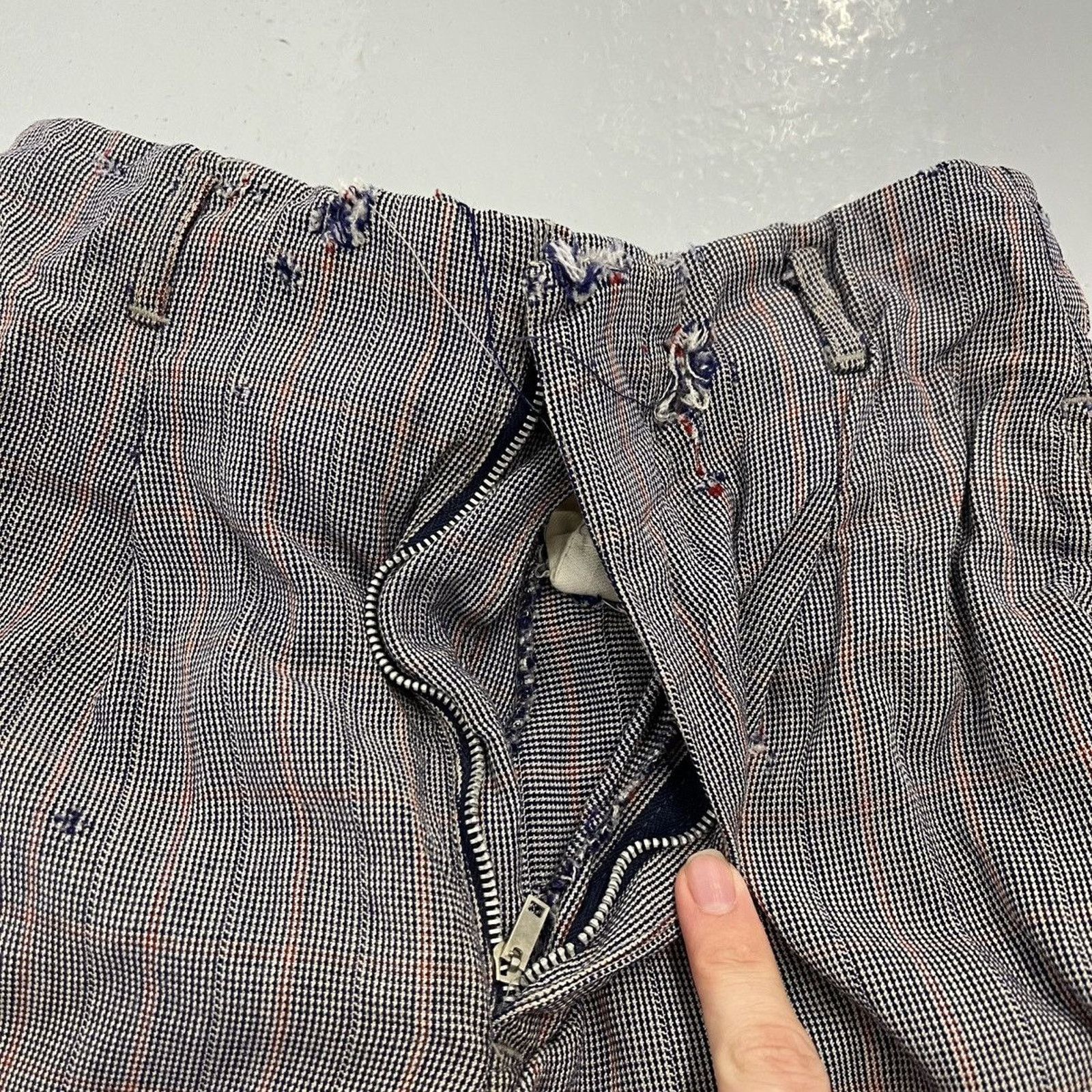 Other Vintage 50s Blue Houndstooth Rayon Drop Loop Trousers 24x27 Size 24" / US 00 / IT 34 - 2 Thumbnail
