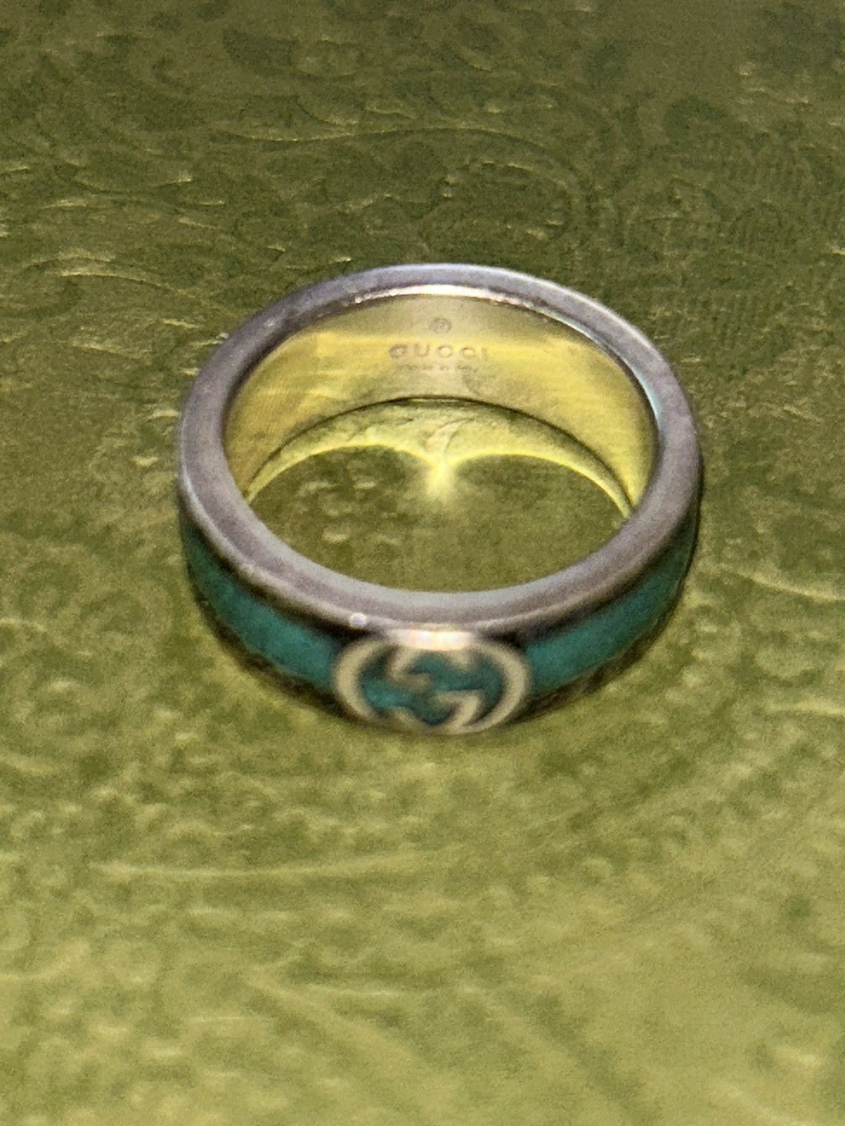 Gucci Gucci GG Sterling Silver Enamel Ring AG 925 Turquoise 645573 Size ONE SIZE - 4 Thumbnail
