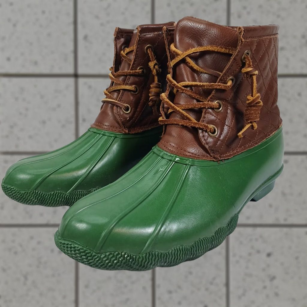 Steve Madden Steve Madden Women's Green Brown Leather Quilted Rubber Duck Boots Winter Size 8 Size US 8 / IT 38 - 1 Thumbnail