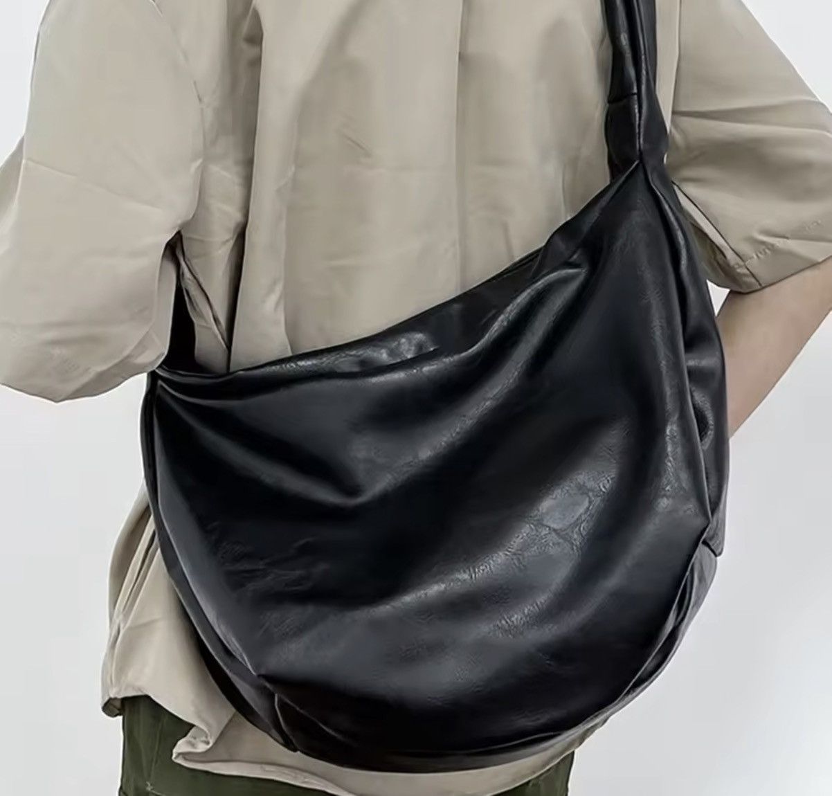 Japanese Style Pu Leather Shoulder Bag in Black, Men's