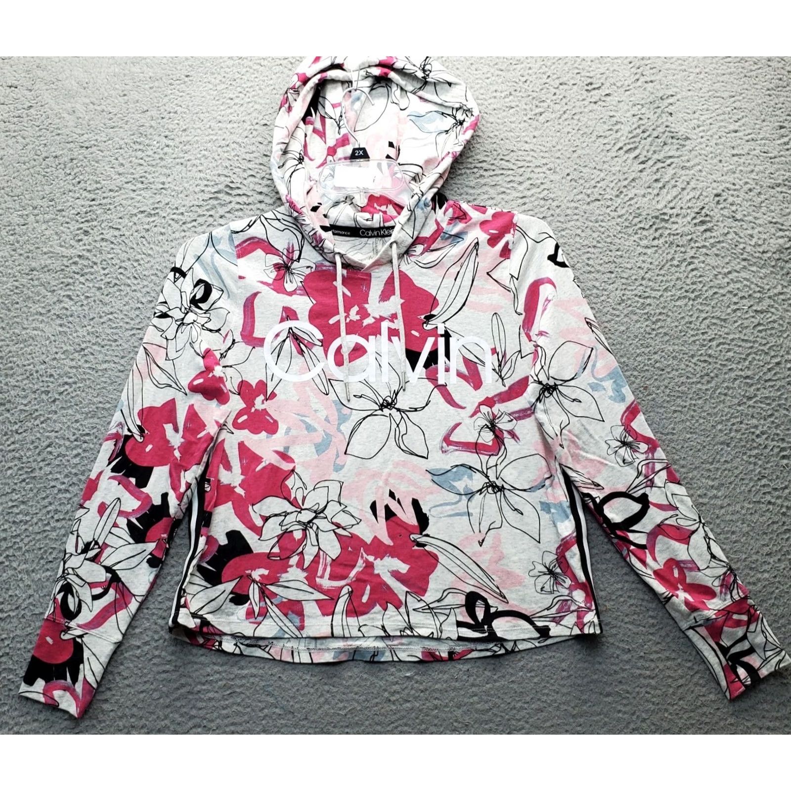 Calvin Klein Calvin Klein Performance Hoodie Womens XS Multicolor Floral Cotton Stretch Drawstring Hoodie Size XS / US 0-2 / IT 36-38 - 2 Thumbnail