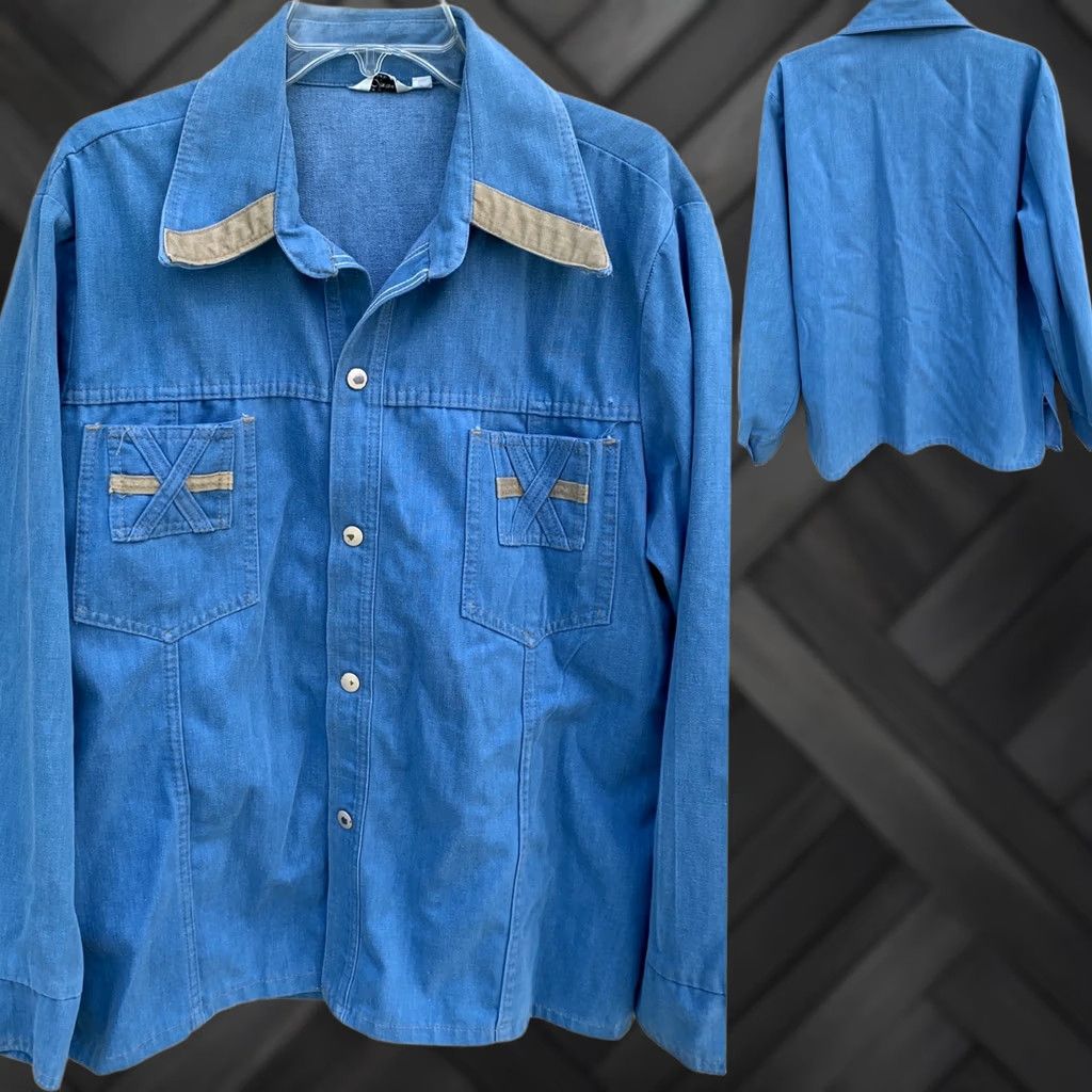 Denime VINTAGE Distinctive Sportswear Denim Jacket Shirt L 70s Blue Shirt Mens/N/A Size US L / EU 52-54 / 3 - 1 Thumbnail