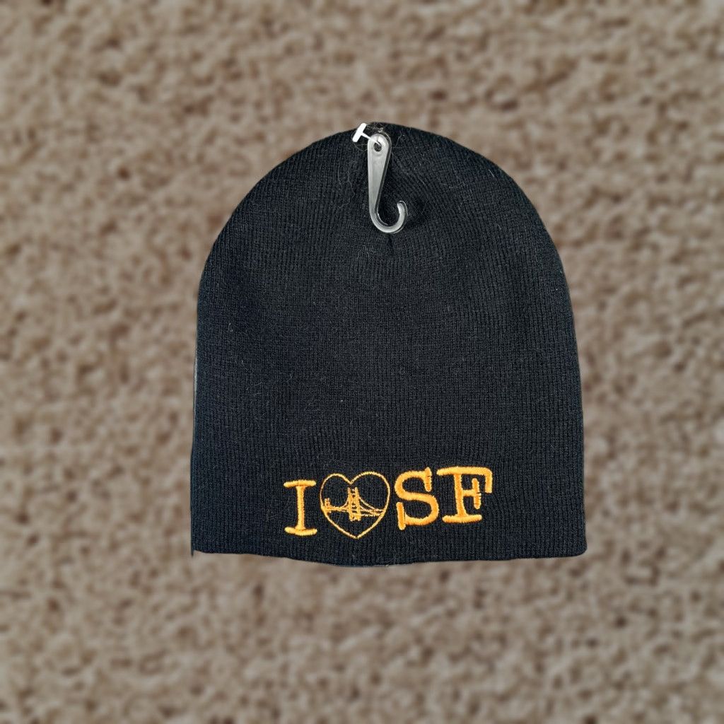 Vintage VINTAGE I Love San Francisco Beanie Toque Adult One Size Black Yellow Knit 100% Acrylic Beanie Mens Womens Headwear Size ONE SIZE - 1 Thumbnail
