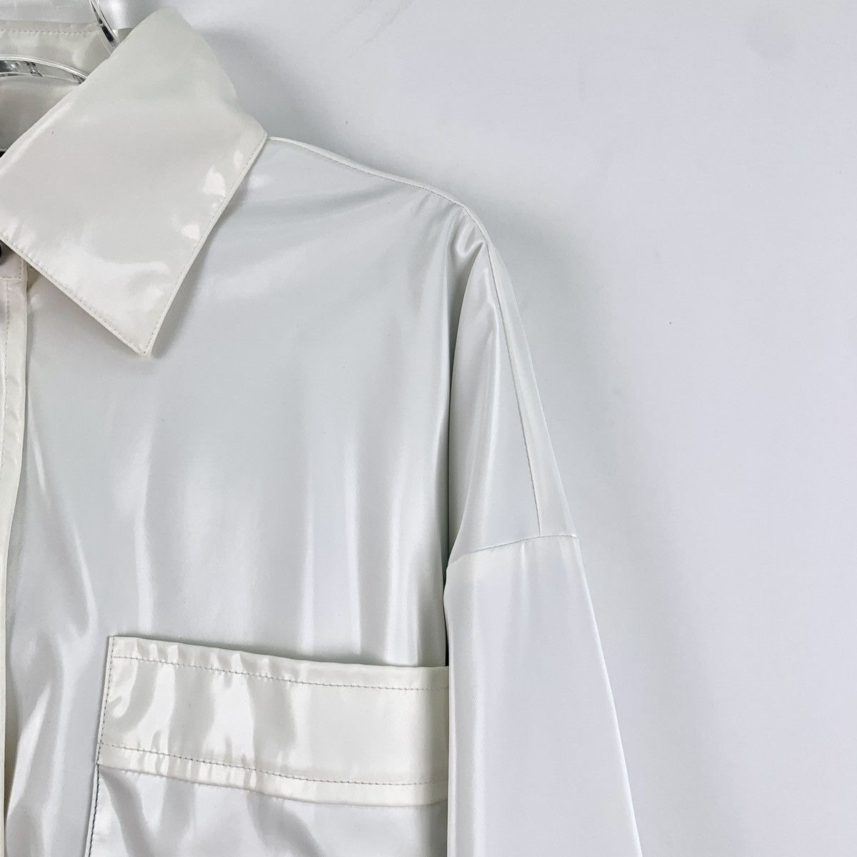 Fendi Fendi White Patent Leather Collared Long Sleeve Shirt K26WX Size S / US 4 / IT 40 - 3 Thumbnail