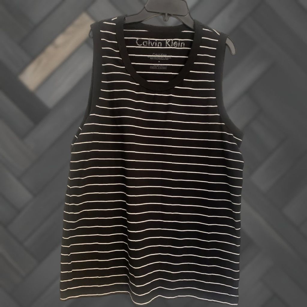Calvin Klein CALVIN KLEIN Womens Black Striped Tank Top MEDIUM Tank Women's Regular Polyester Sleeveless Scoop Neck Casual Summer Spring Vintage No Size M / US 6-8 / IT 42-44 - 1 Thumbnail