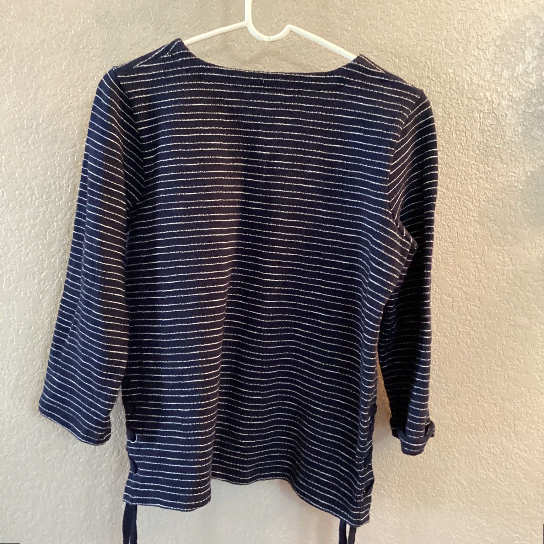 Madewell Madewell Sweater Women S Blue White Striped 3/4 Sleeve Cotton Side Tie Nautical Pullover Casual Beach Nautical Womens S Size S / US 4 / IT 40 - 2 Thumbnail