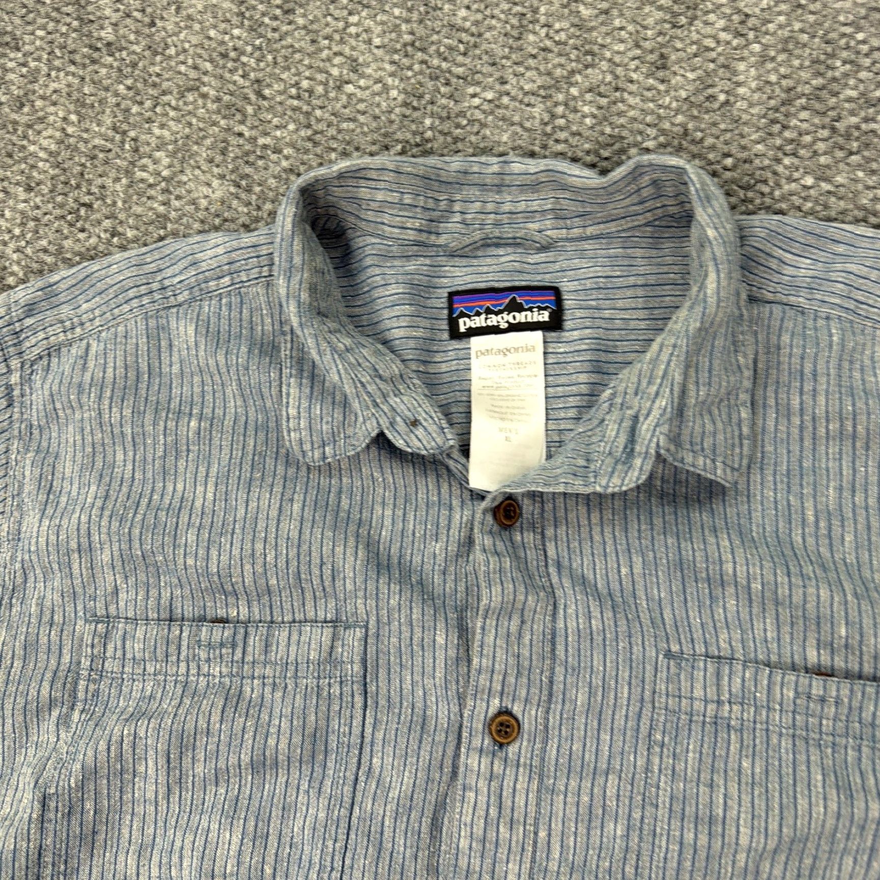 Patagonia Patagonia Shirt Mens XL Blue Gray Stripe Short Sleeve Hemp Organic Cotton Preppy Size US XL / EU 56 / 4 - 2 Thumbnail